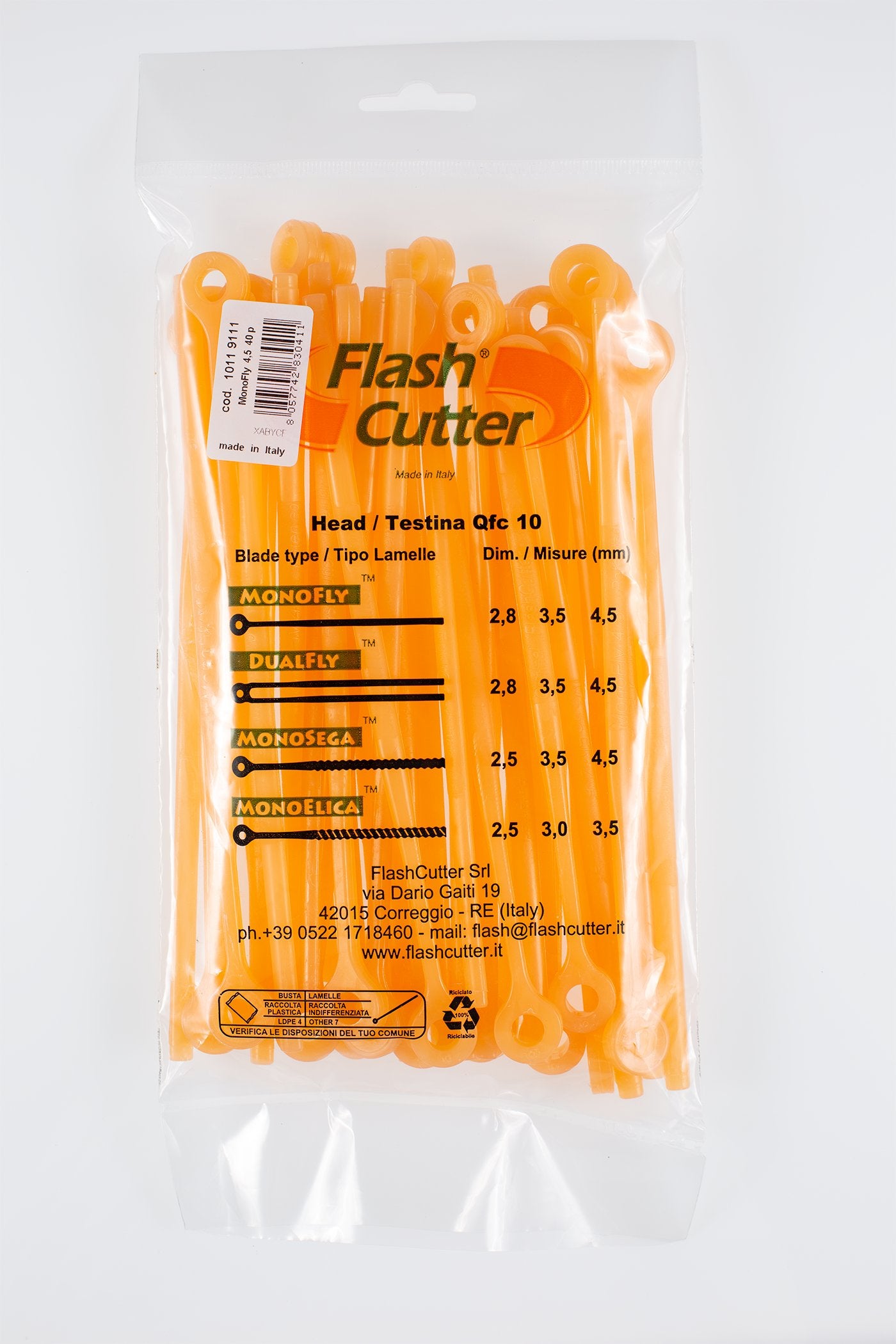 Confezione 40 lamelle FlashCutter® MonoFly® 4.5 per testina Qfc10® (50cc+)