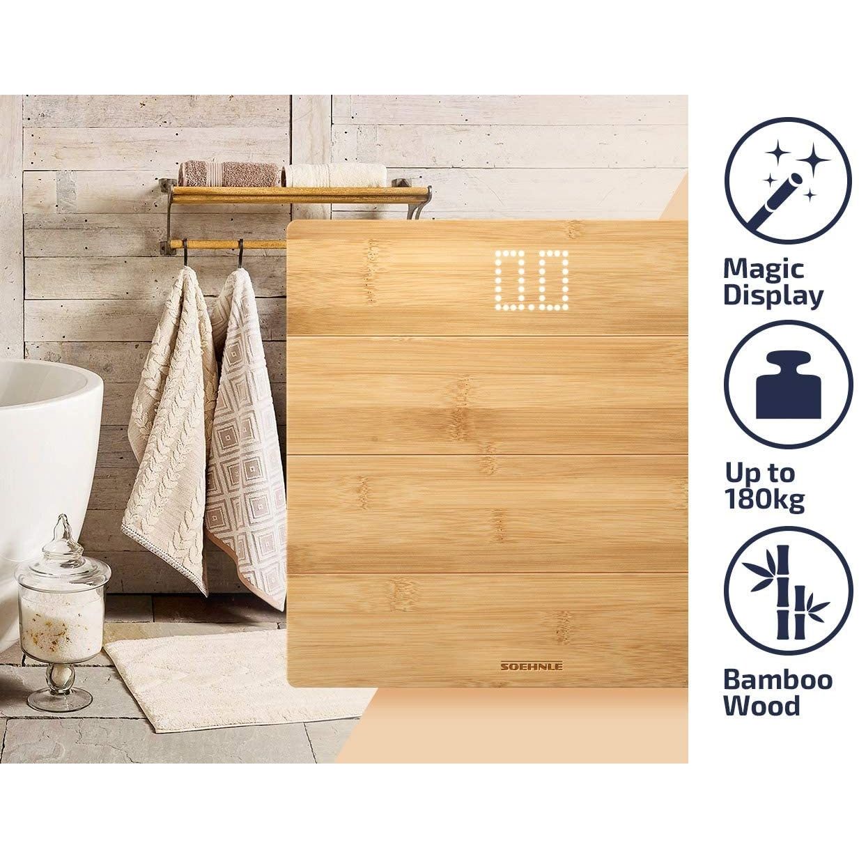 Soehnle Bilancia Pesapersone Digitale In bambù Naturale con Display LED a Scomparsa
