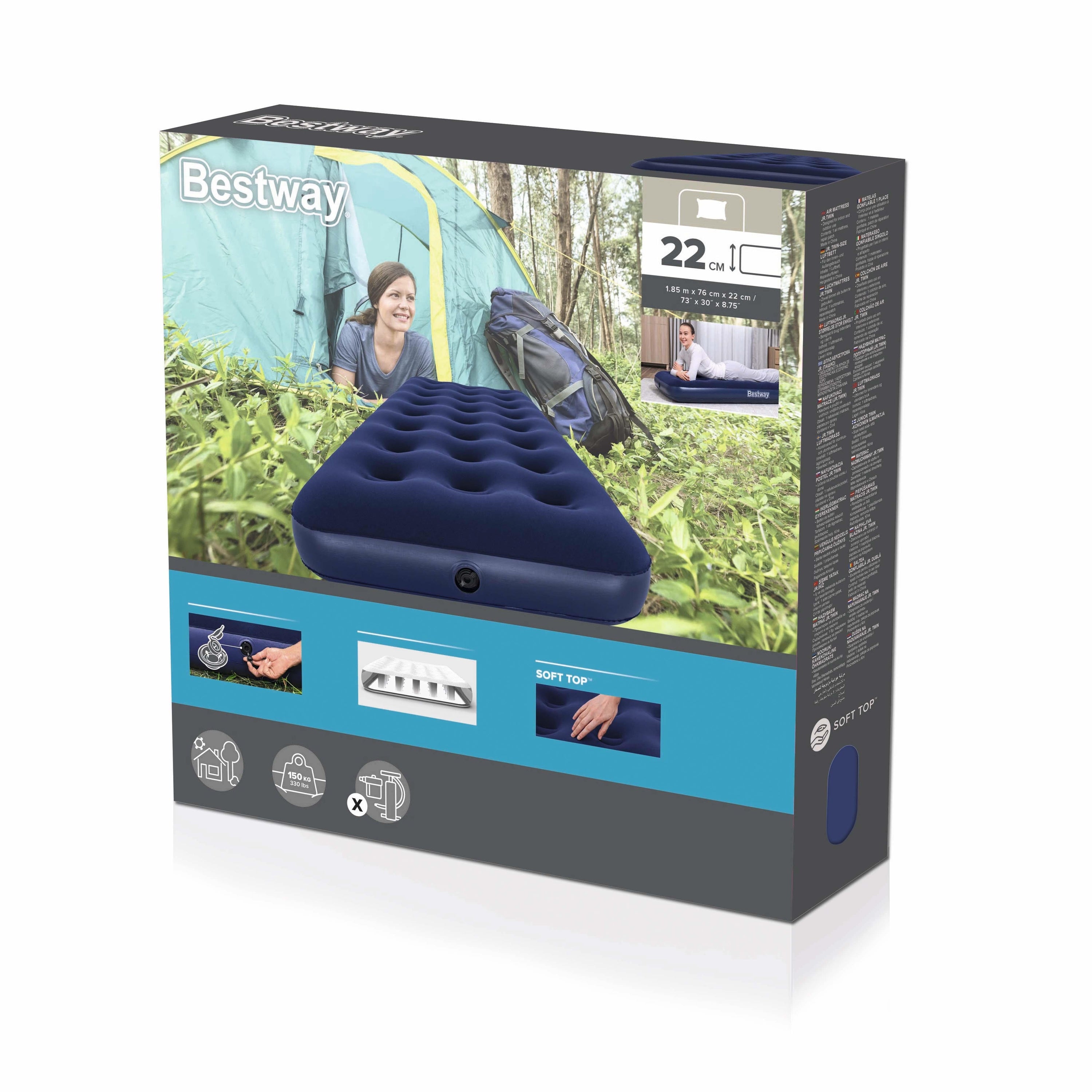 Bestway Materassino Gonfiabile, Singolo, 185 x 76 x 22 cm, Colore Blu