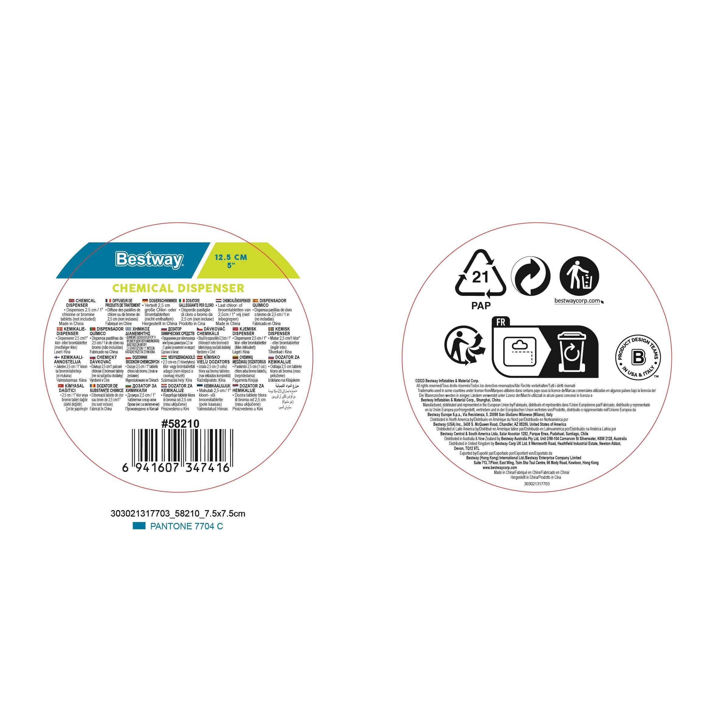 Bestway Dosatore per cloro galleggiante Da Cm. 12,5 Per Pastiglie Cm. 2,5