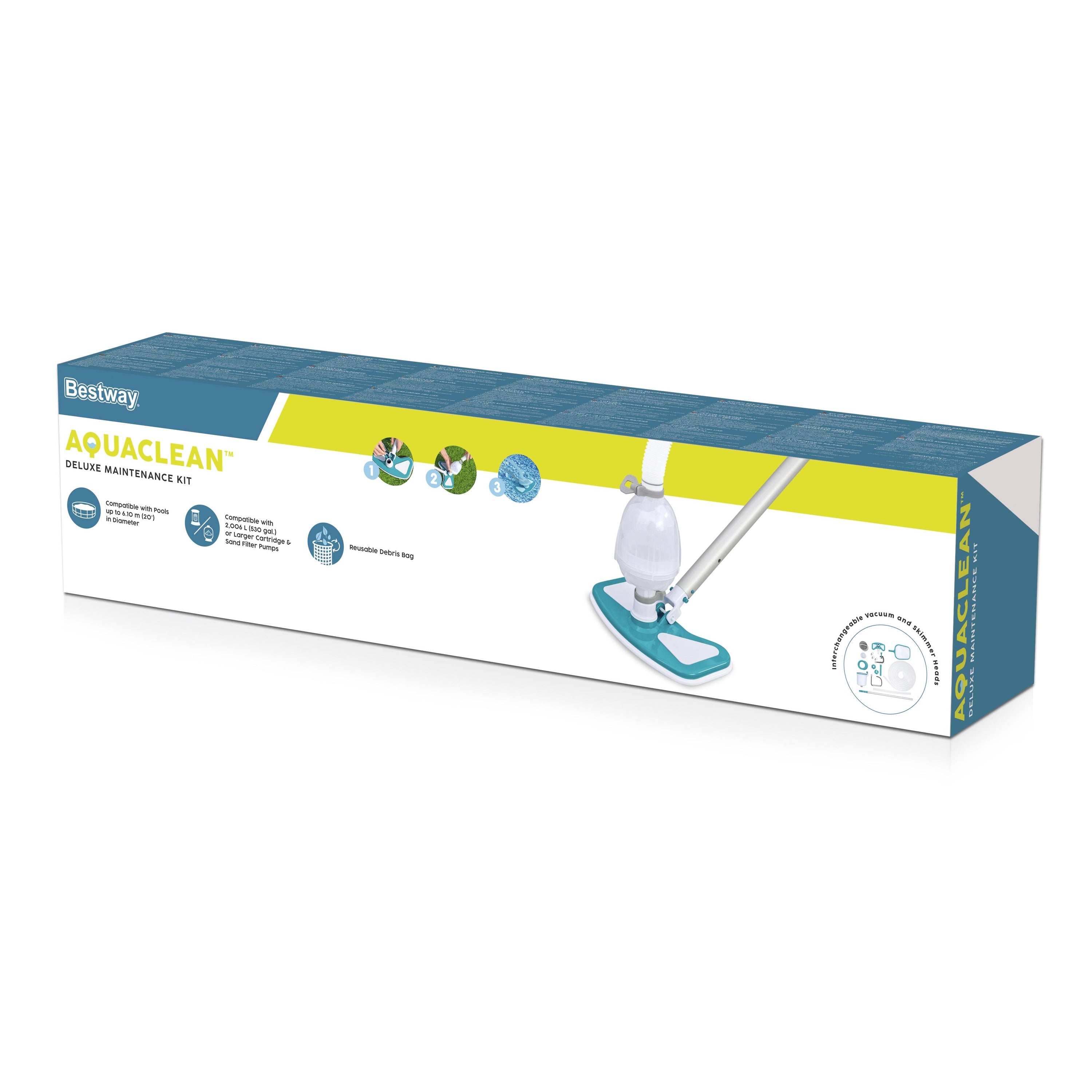 Bestway 58237 Kit Di Pulizia Deluxe Cm. 279. Include: Spazzola, Retino E Skimmer,  Asta In Alluminio Regolabile