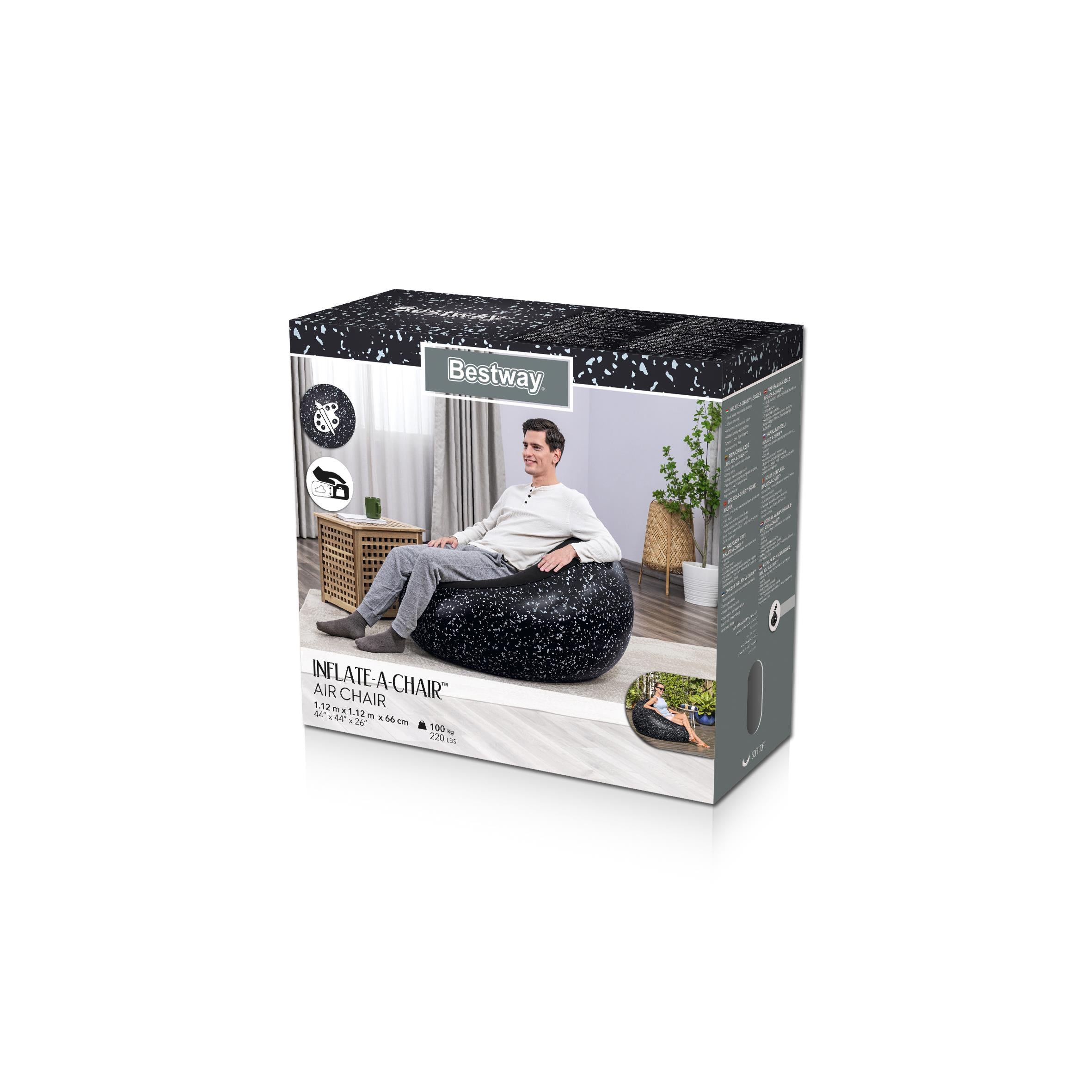 Bestway Poltrona Pouf Gonfiabile – seduta morbida regolabile, 112x112x66 cm