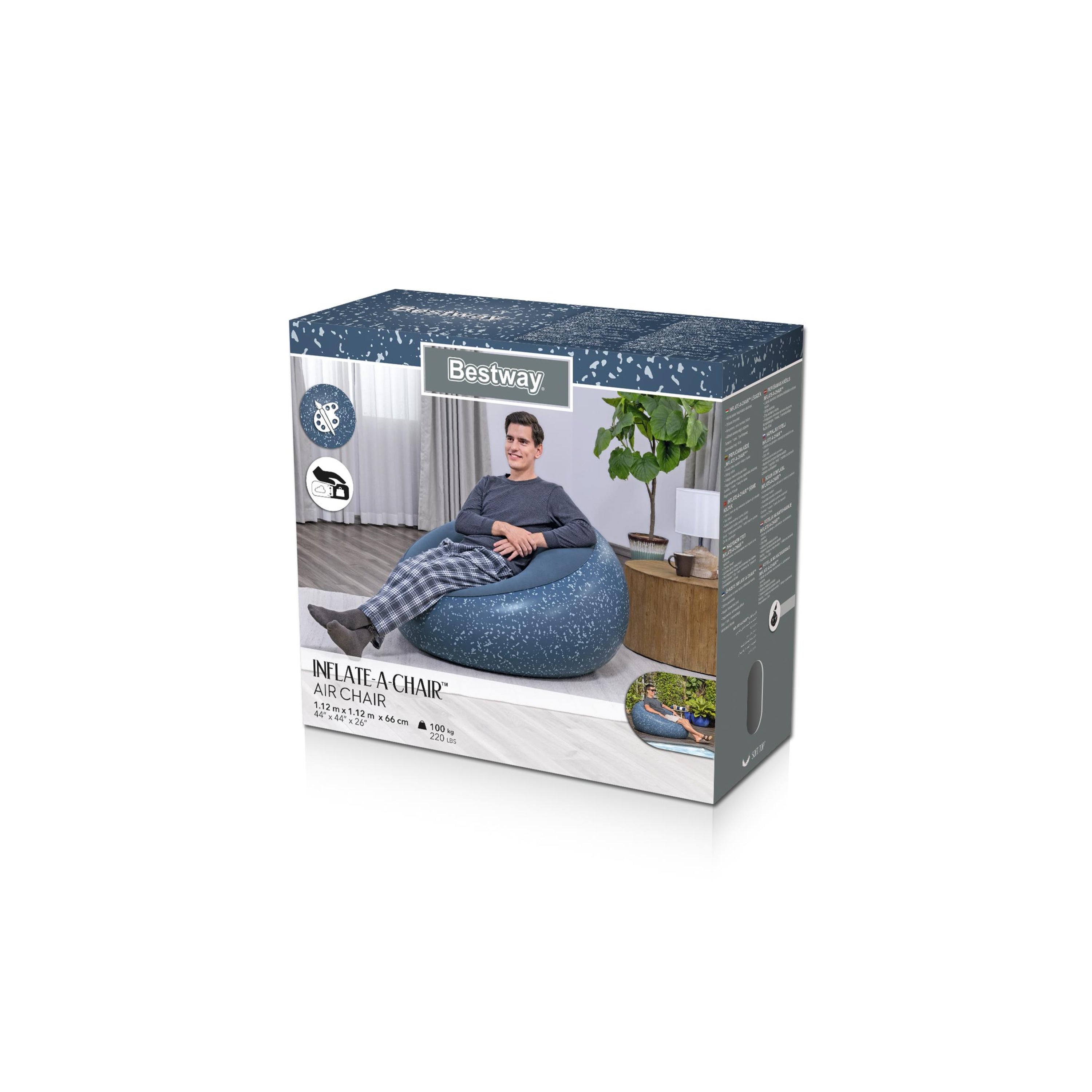 Bestway Poltrona Pouf Gonfiabile – seduta morbida regolabile, 112x112x66 cm