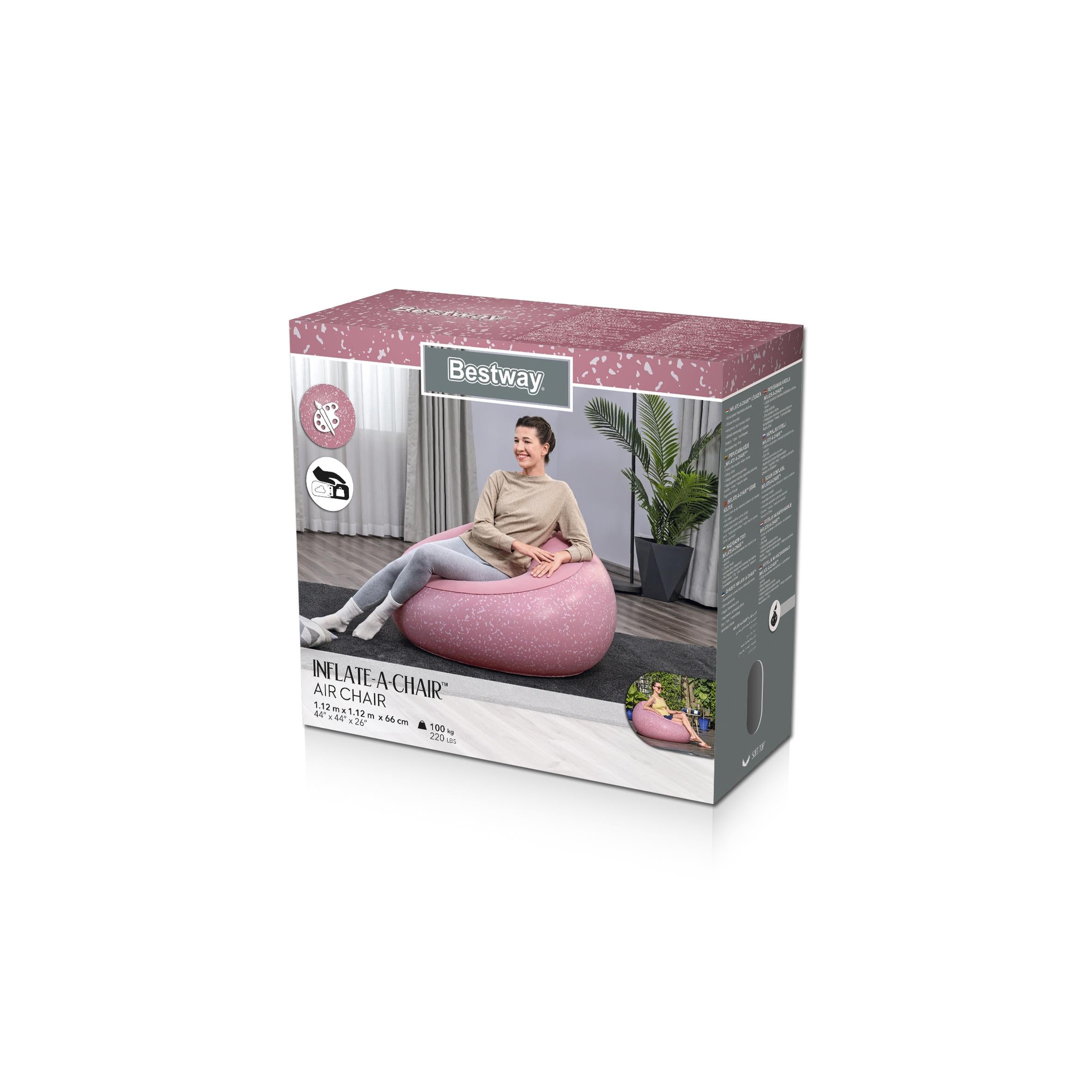 Bestway Poltrona Pouf Gonfiabile – seduta morbida regolabile, 112x112x66 cm