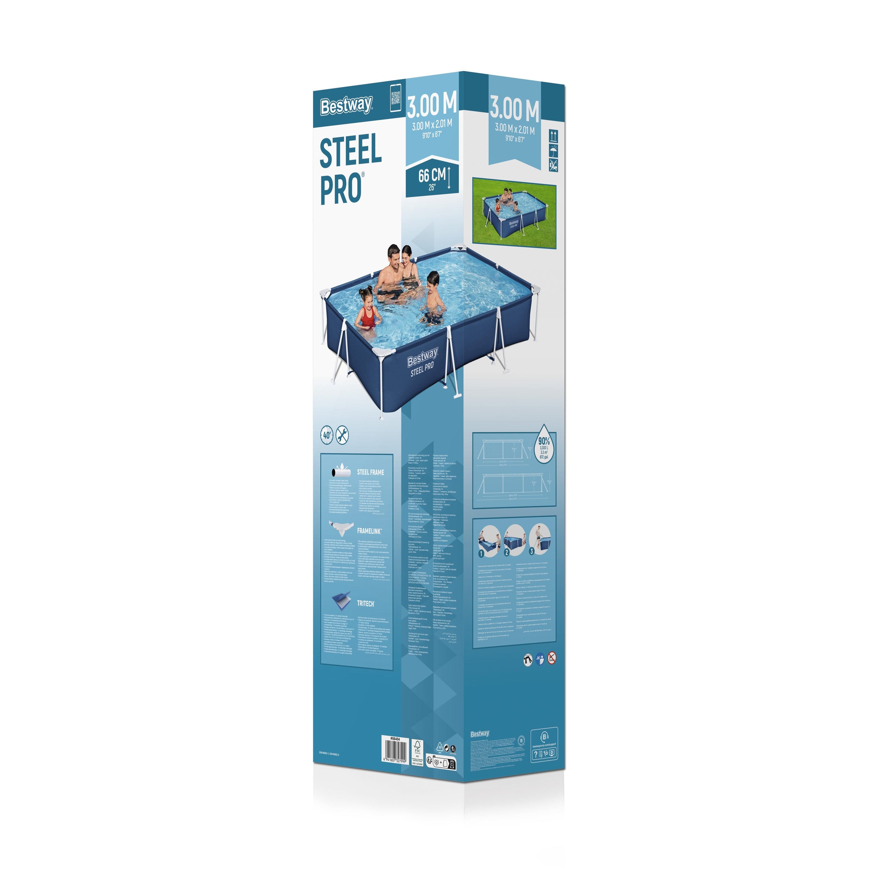 Bestway 56404 Piscina Steel Pro Rettangolare 300 x 201 x 66 cm