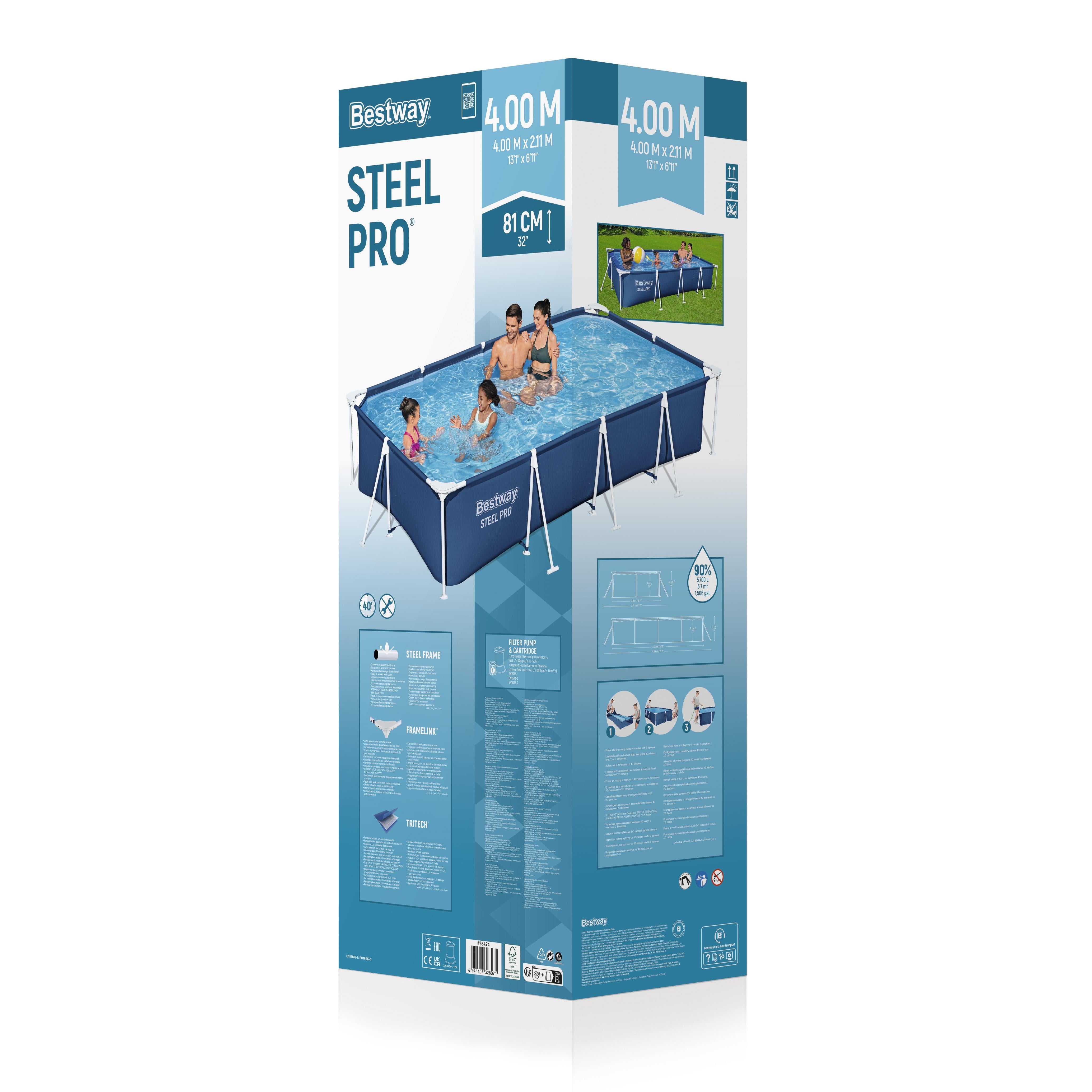 Bestway 56424 Piscina Fuori Terra Steel Pro Rettangolare 400x211x81 Cm