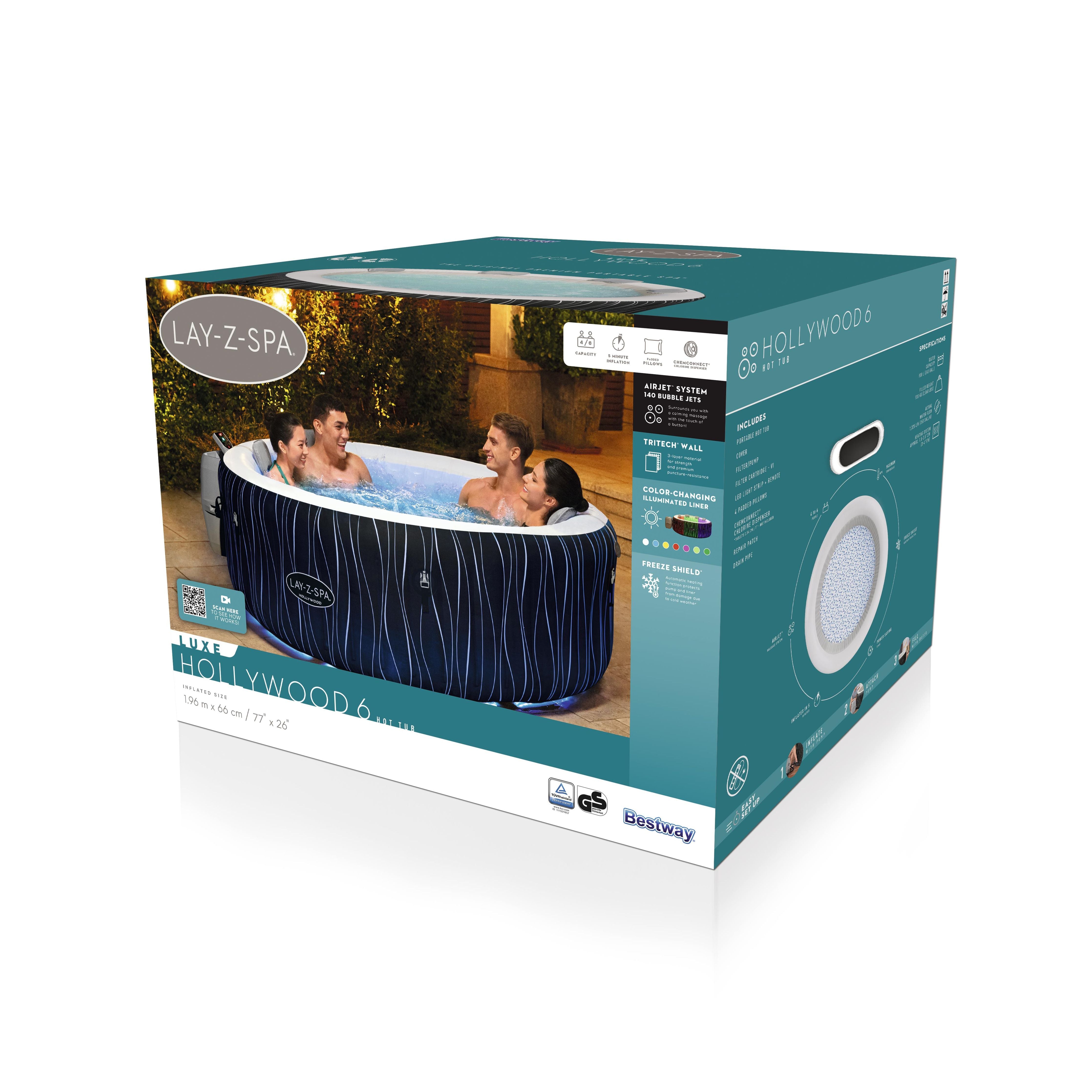 Bestway Lay-Z-Spa® Hollywood Luxe AirJet™ – Idromassaggio LED 4-6 persone