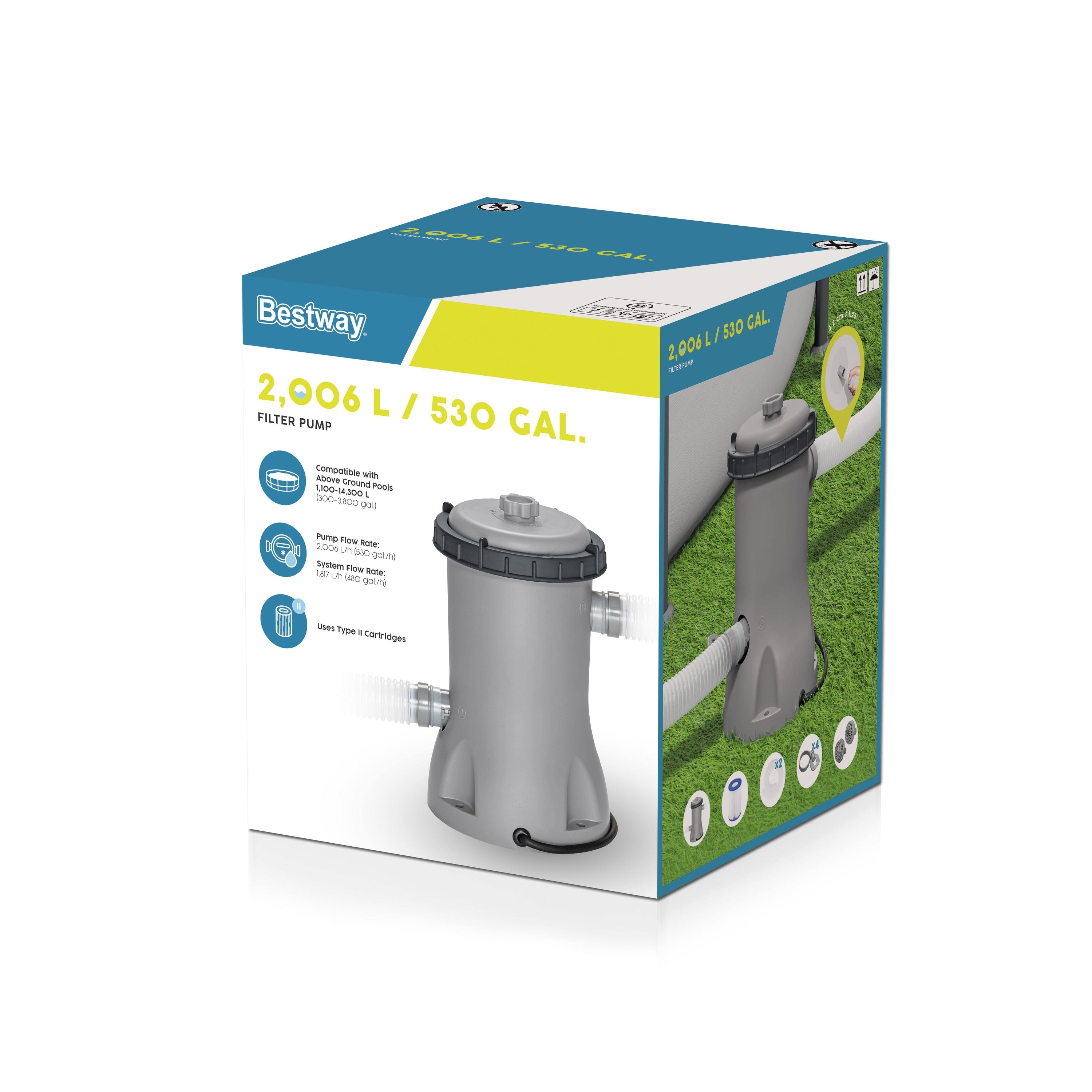 Bestway 58383 Pompa di Filtraggio a Cartuccia da 2.006 L/h