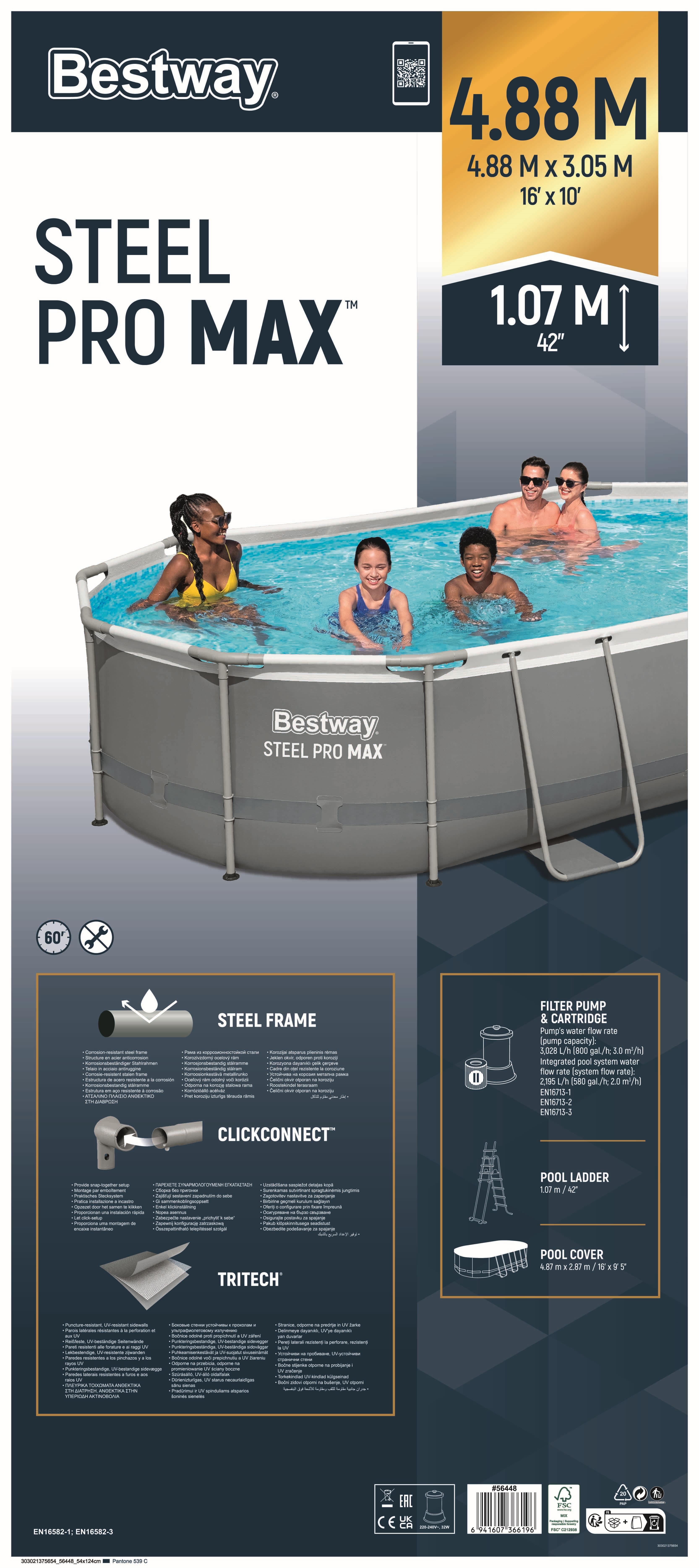 Bestway 56448 Piscina Ovale Power Steel 488x305x107 cm