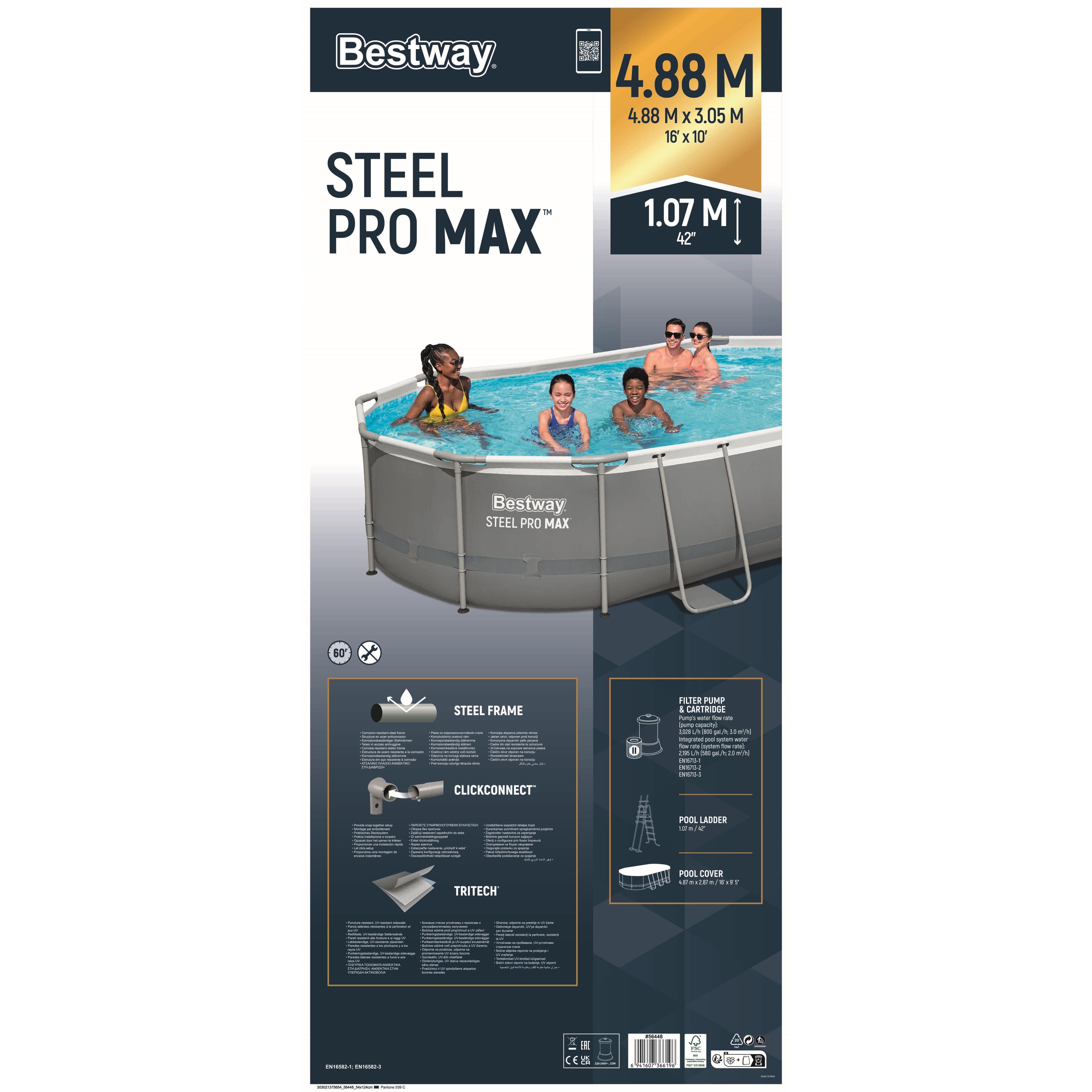 Bestway 56448 Piscina Ovale Power Steel 488x305x107 cm