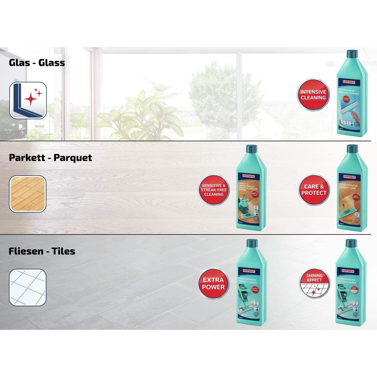 Leifheit Detergente Pulizia dei Vetri, 1 L