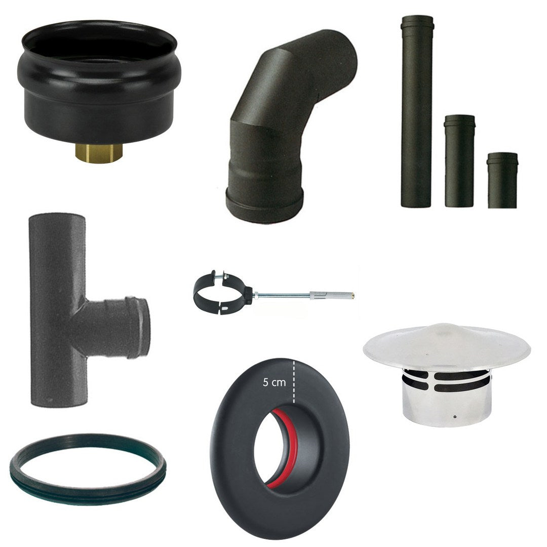 Kit CON CAPPELLO Scarico Fumi Per Stufa A Pellet diam 80 Completo Di Guarnizioni