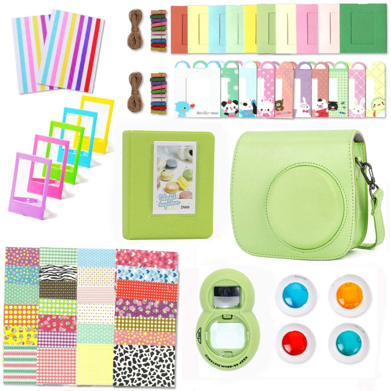 Inca Camera Case 11 in 1 (LIME GREEN) Kit Accessori Per Mini 7, Mini 7s, Mini 8, Mini 9, Mini 11, Mini 12