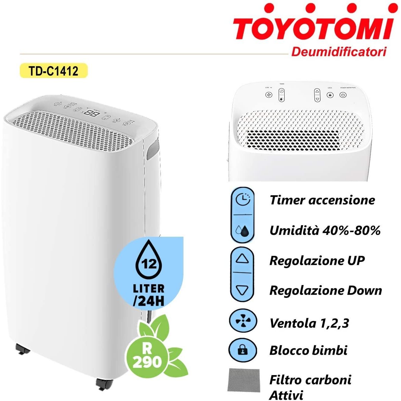 Toyotomi Deumidificatore Antimuffa TD-C1412 Capacità 12 Lt