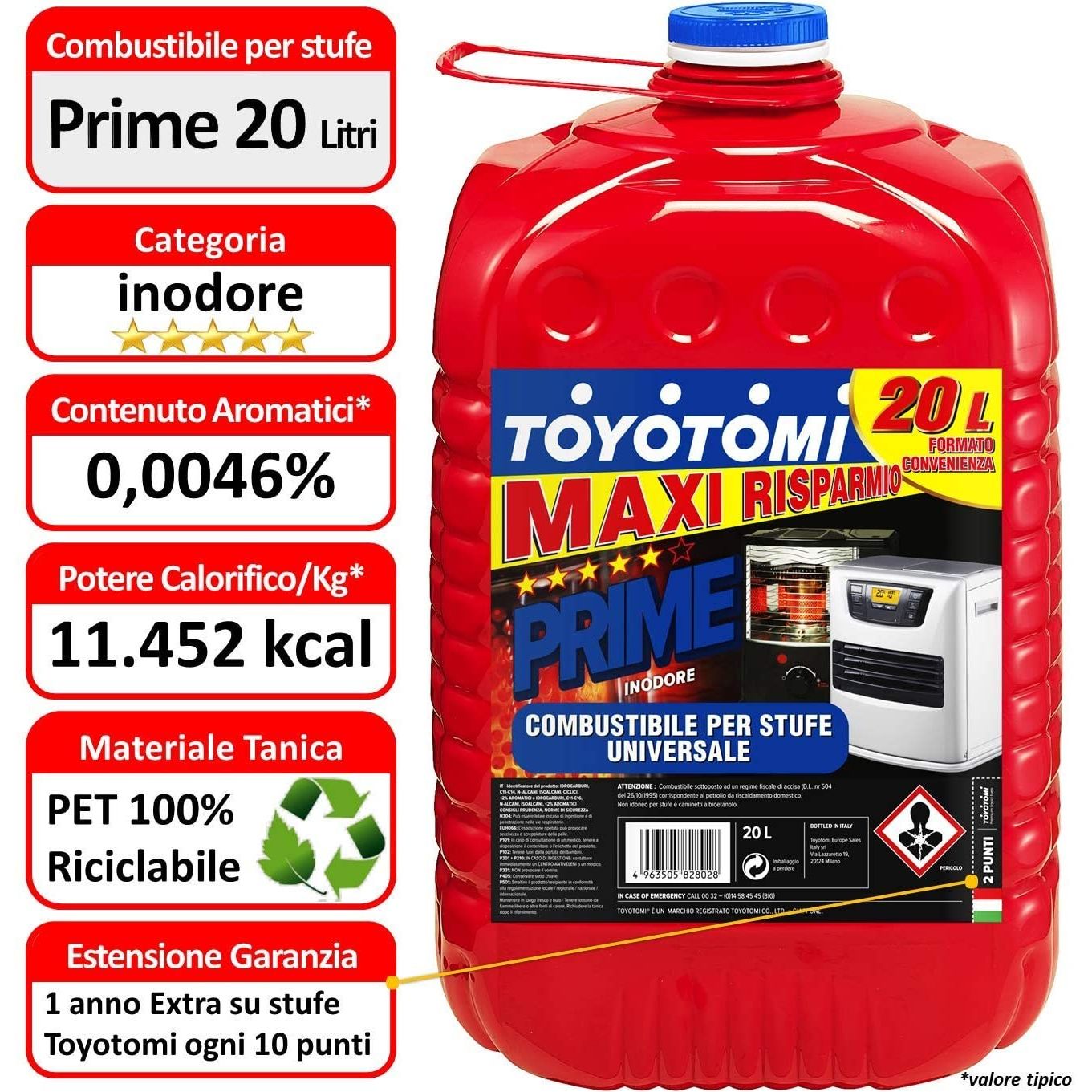 TOYOTOMI Prime 20 Ltr Combustibile Categoria “Inodore” (Confezione da 1)
