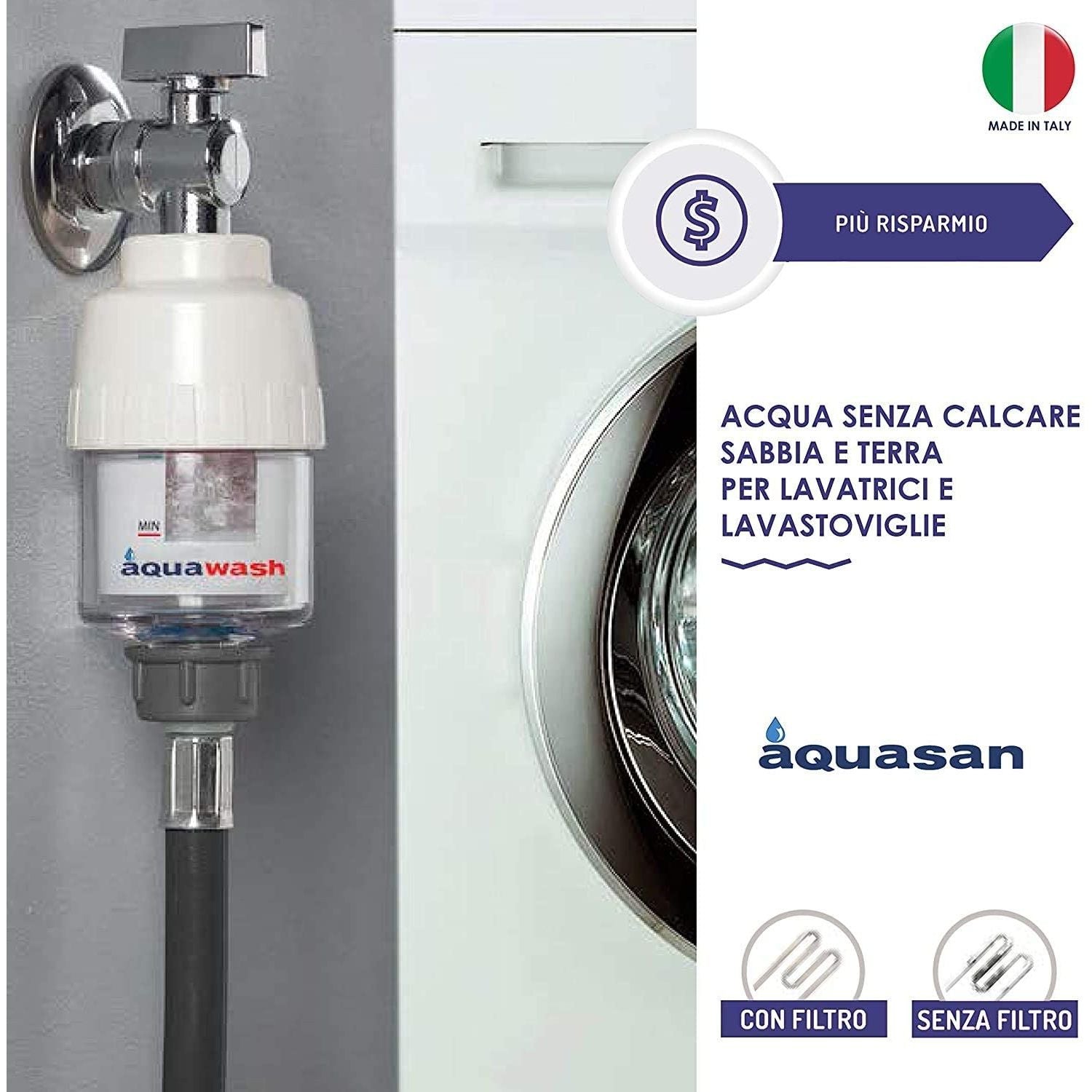 Aquasan Filtro Anticalcare e Antisabbia Aquawash Per Lavatrici e Lavastovliglie Confezione da 1