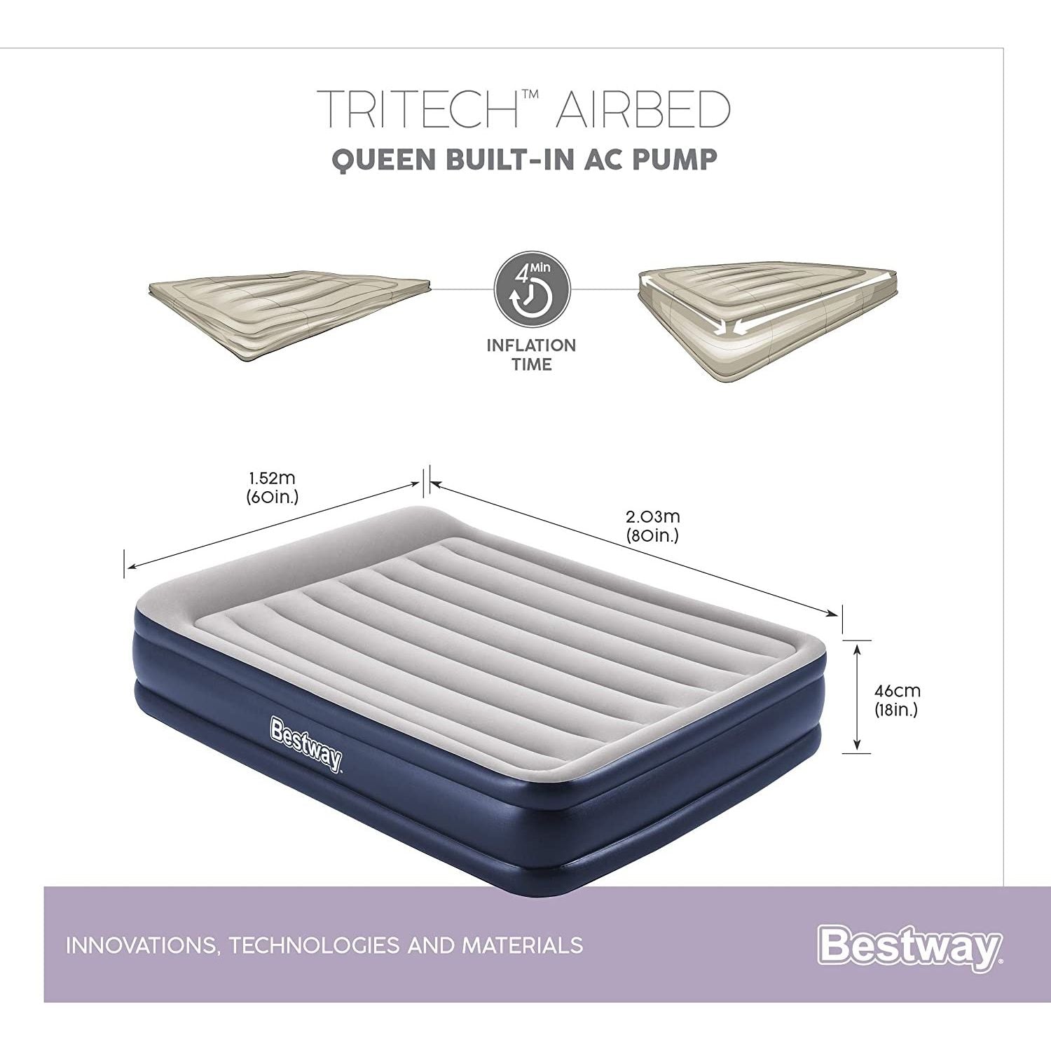Bestway 67630 Letto Gonfiabile Tritech Airbed Bicolor