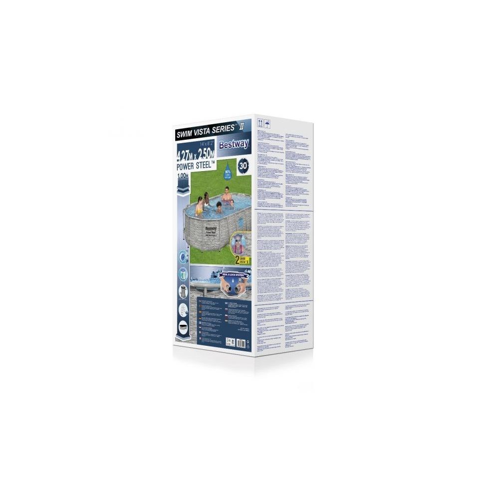 Bestway 56714 Piscina Power Steel Swim Vista Ovale Con Oblò, 4,27mx2,50mx1,00m Colore Pietra Grigia