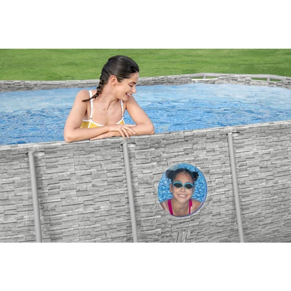 Bestway 56714 Piscina Power Steel Swim Vista Ovale Con Oblò, 4,27mx2,50mx1,00m Colore Pietra Grigia