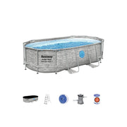 Bestway 56714 Piscina Power Steel Swim Vista Ovale Con Oblò, 4,27mx2,50mx1,00m Colore Pietra Grigia