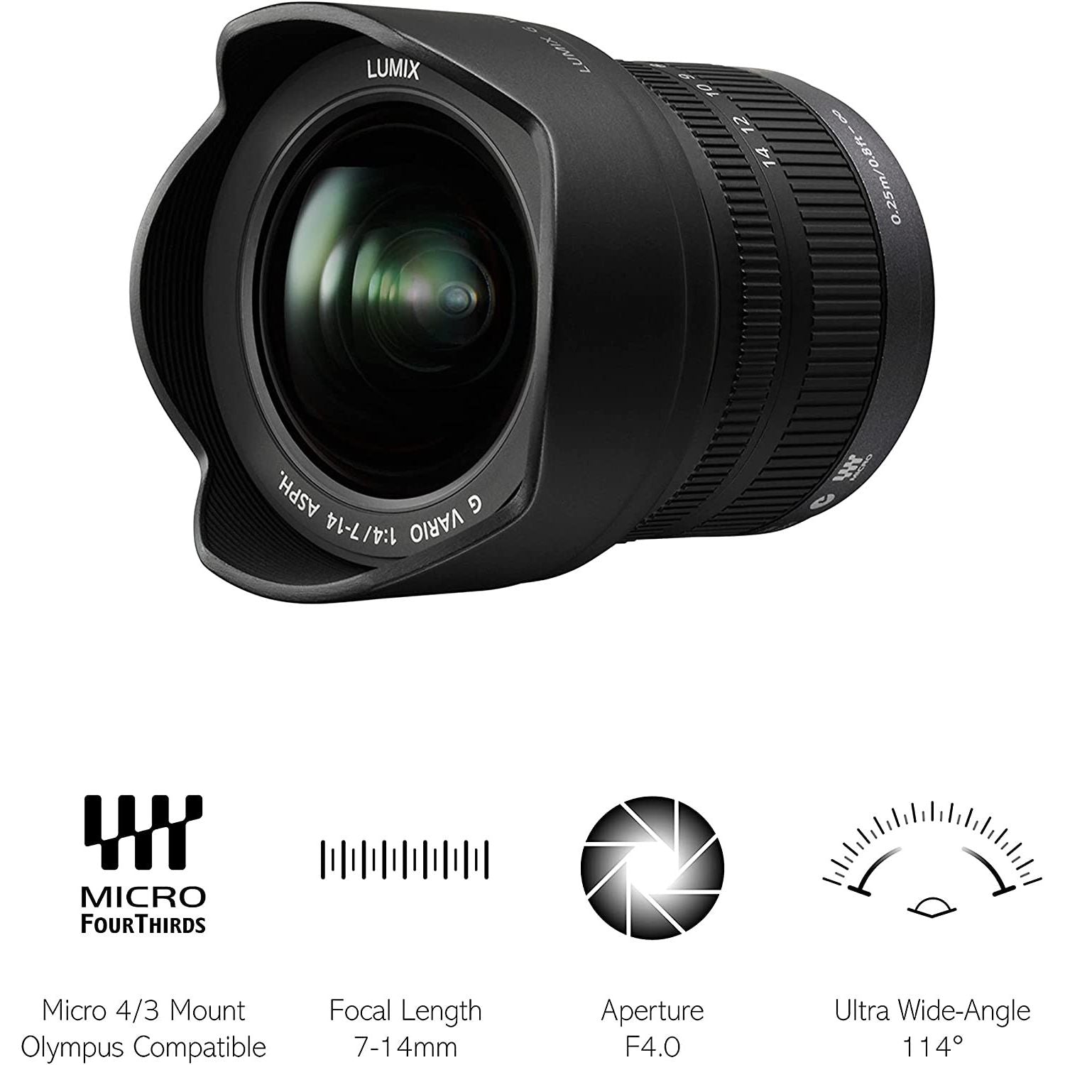 Panasonic Lumix G Vario Ob. 7-14mm F 4 G ASPH O.I.S BLACK GARANZIA FOWA ITALIA 4 ANNI