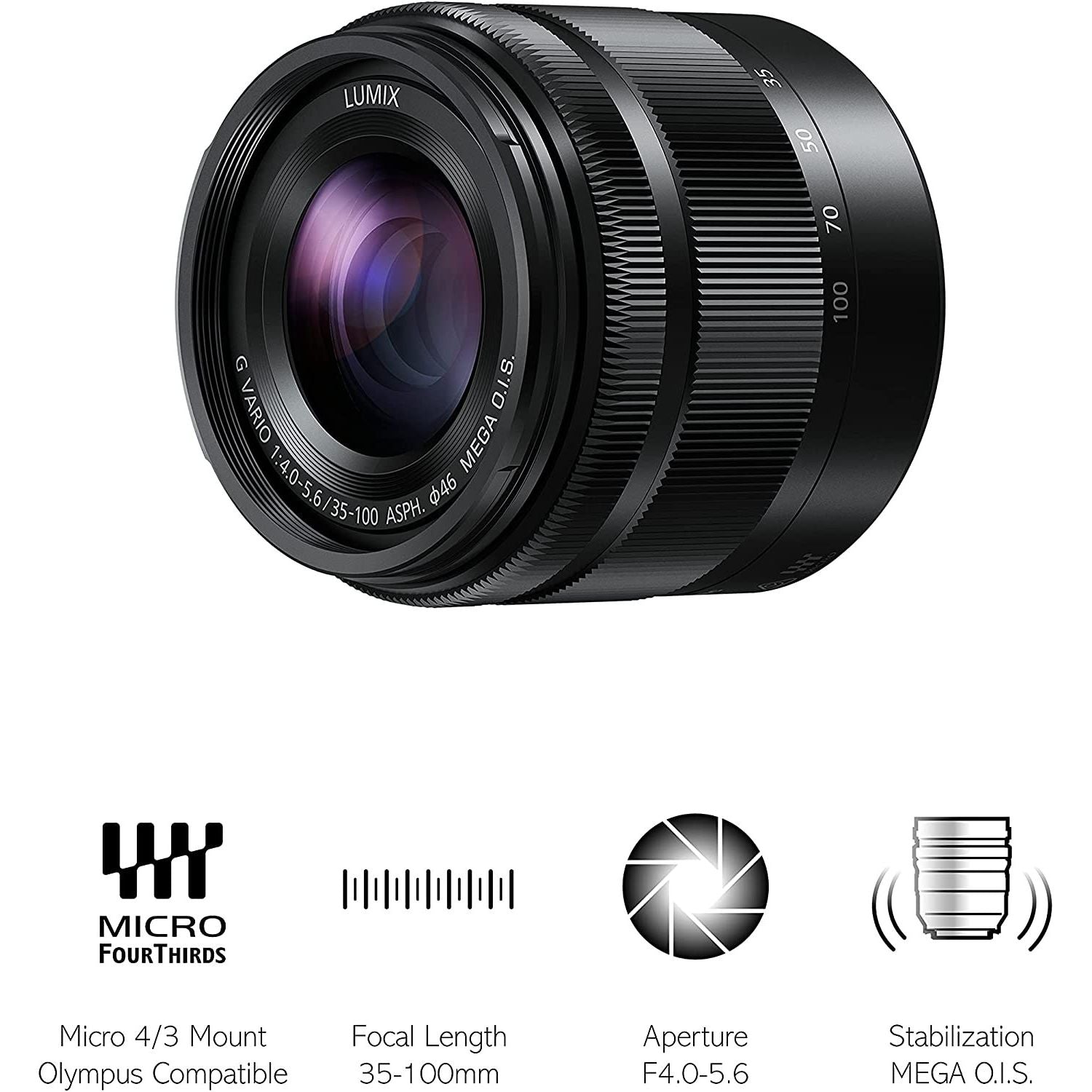 Panasonic Lumix G Vario 35-100mm F4,0-5,6 OIS BLACK GARANZIA FOWA ITALIA 4 ANNI