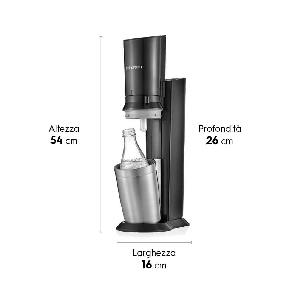 SodaStream Crystal CQC Nero – Gasatore acqua con bottiglia in vetro lavabile