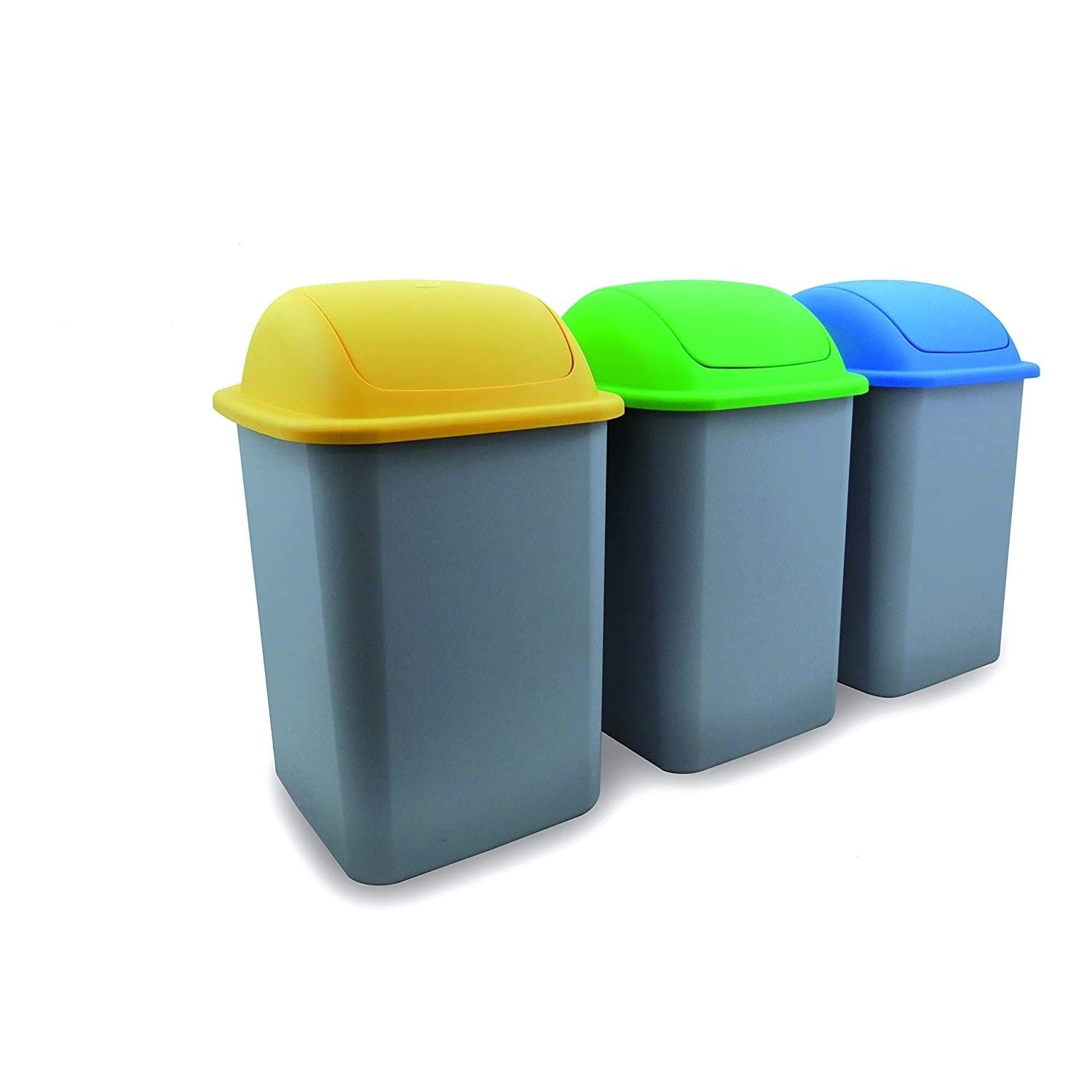 INCA Tris Pattumiere con Coperchio Oscillante 18 L Blu,Giallo,Verde Raccolta Differenziata Pattumiera da 6 Lt Inclusa Nel Tris