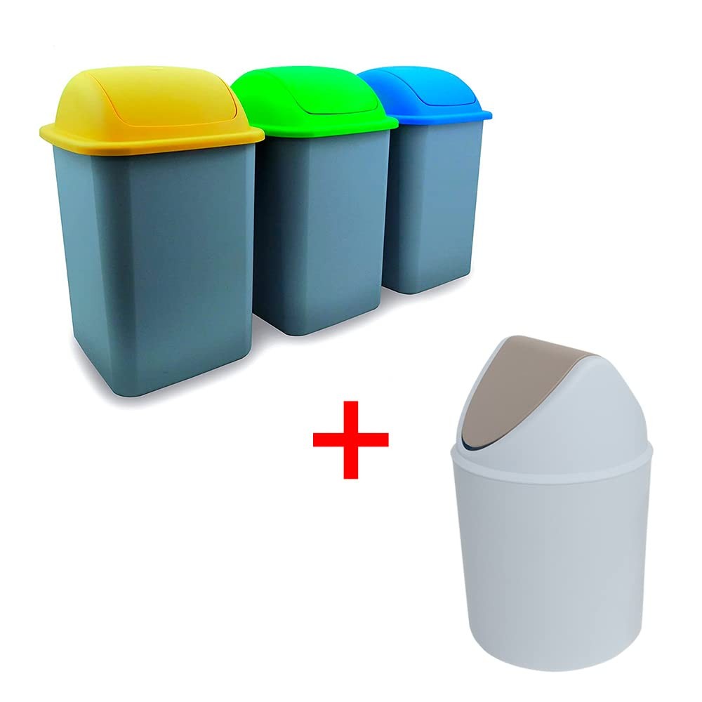 INCA Tris Pattumiere con Coperchio Oscillante 18 L Blu,Giallo,Verde Raccolta Differenziata Pattumiera da 6 Lt Inclusa Nel Tris