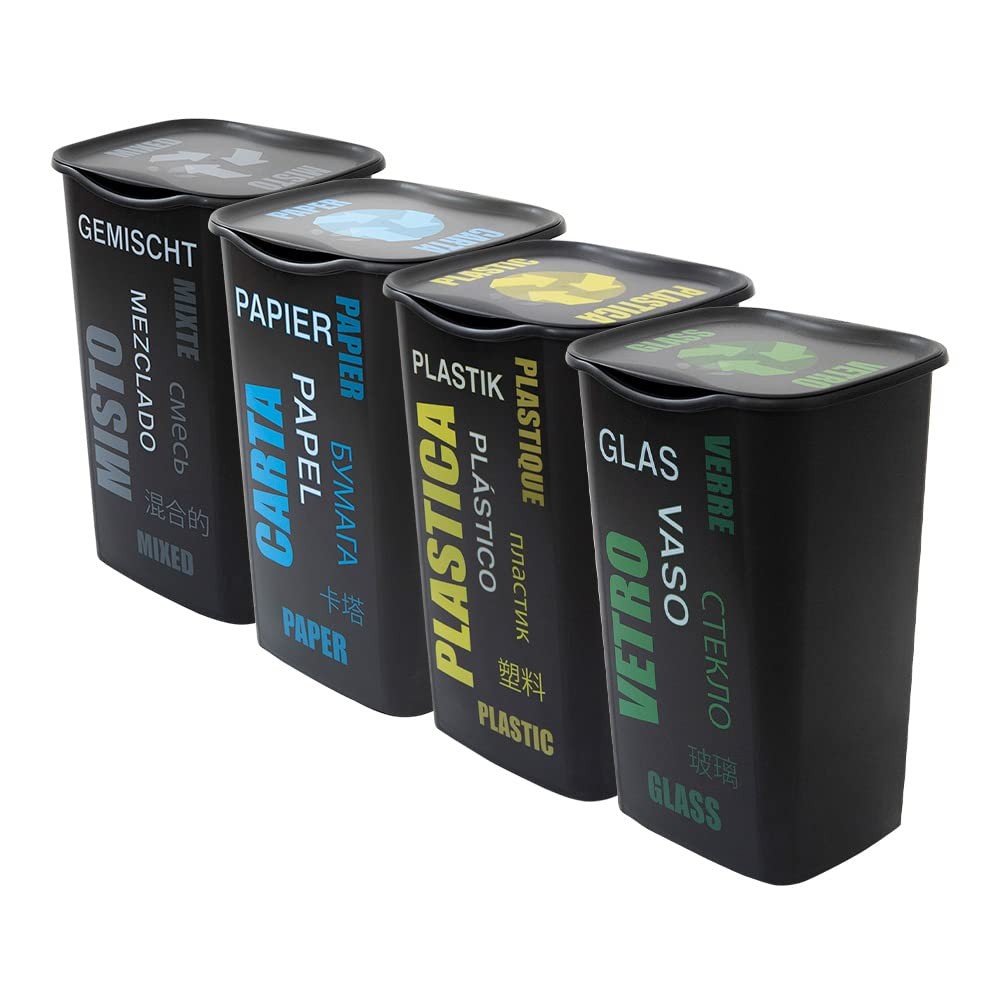 INCA POKER SET CONTENITORI RACCOLTA DIFFERENZIATA CON COPERCHIO 50 LITRI CARTA ,PLASTICA,VETRO E INDIFFERENZIATA