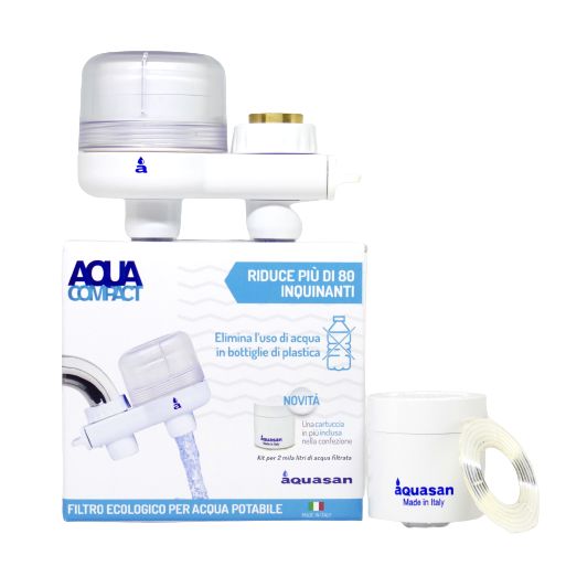 Aquasan Compact Aquacompact Filtro Rubinetto Anticalcare con 2 Cartucce Nuovo Kit 2000 Litri Colore Bianco