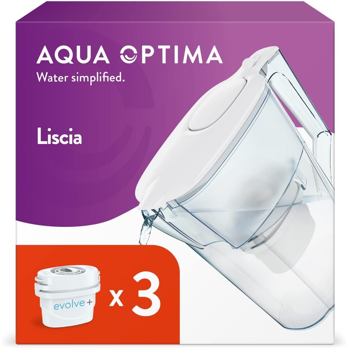 Aqua Optima Liscia Caraffa 2.5L Acqua Filtrata + 3 Filtri