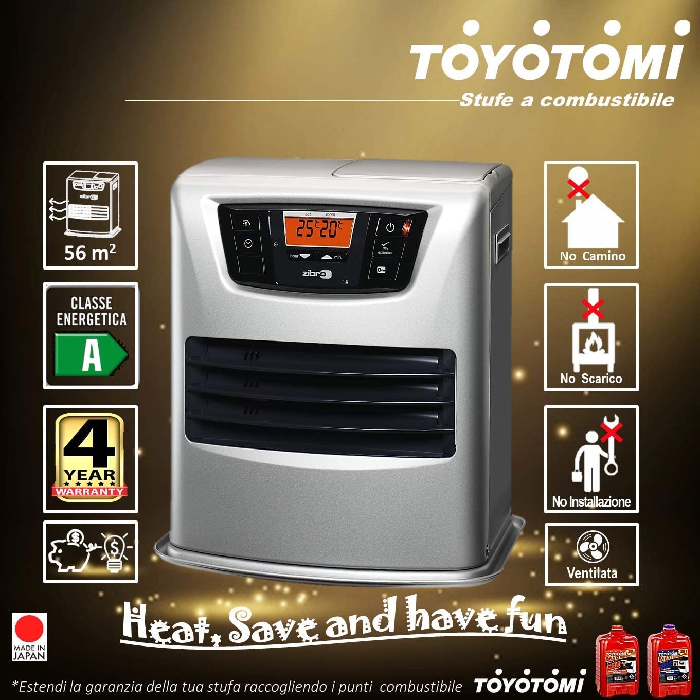 Zibro LC 135 Stufa a Combustibile Elettronica, Portatile Con Carrellino e 6 Taniche Da LT. 1,4 Toyotube In Omaggio