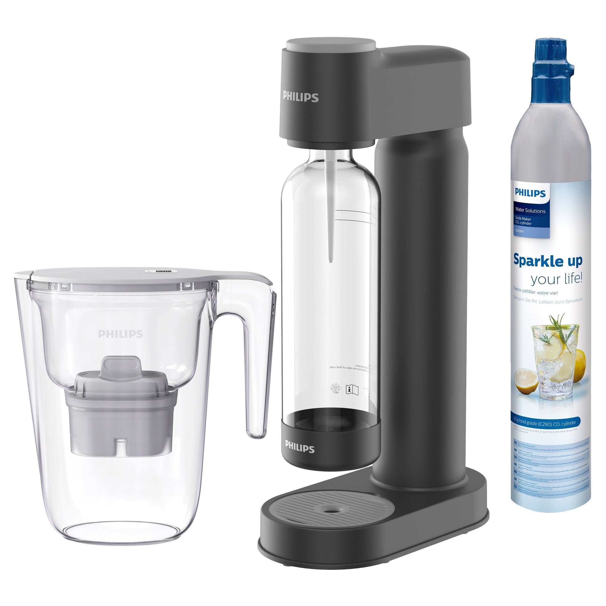 Philips Water Kit Completo Gasatore GoZero Colore Nero + Caraffa Filtrante Da 2,6 Litri