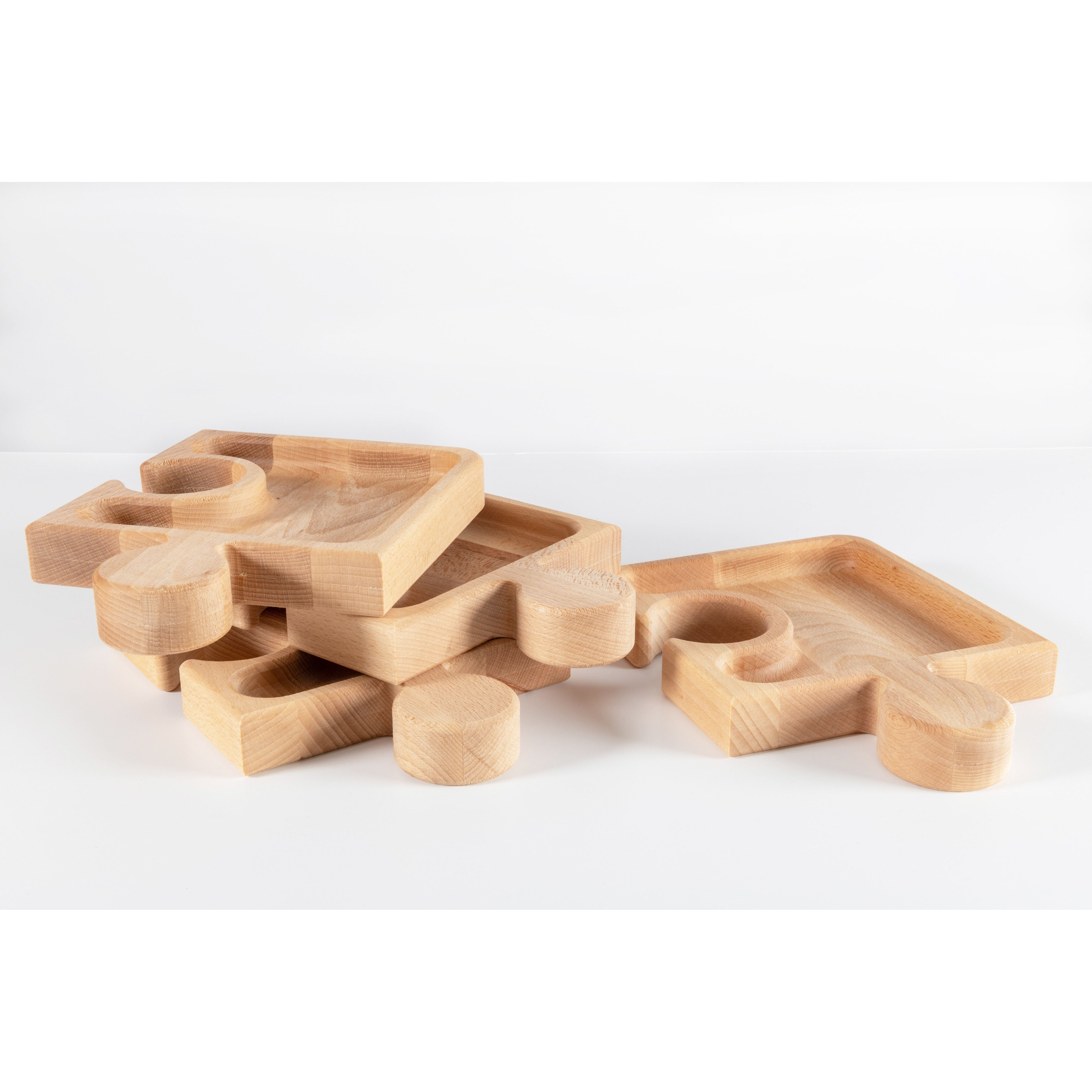 Inca Vassoio Aperitivo Puzzle 4 Pezzi In Legno Faggio Con Porta Calice