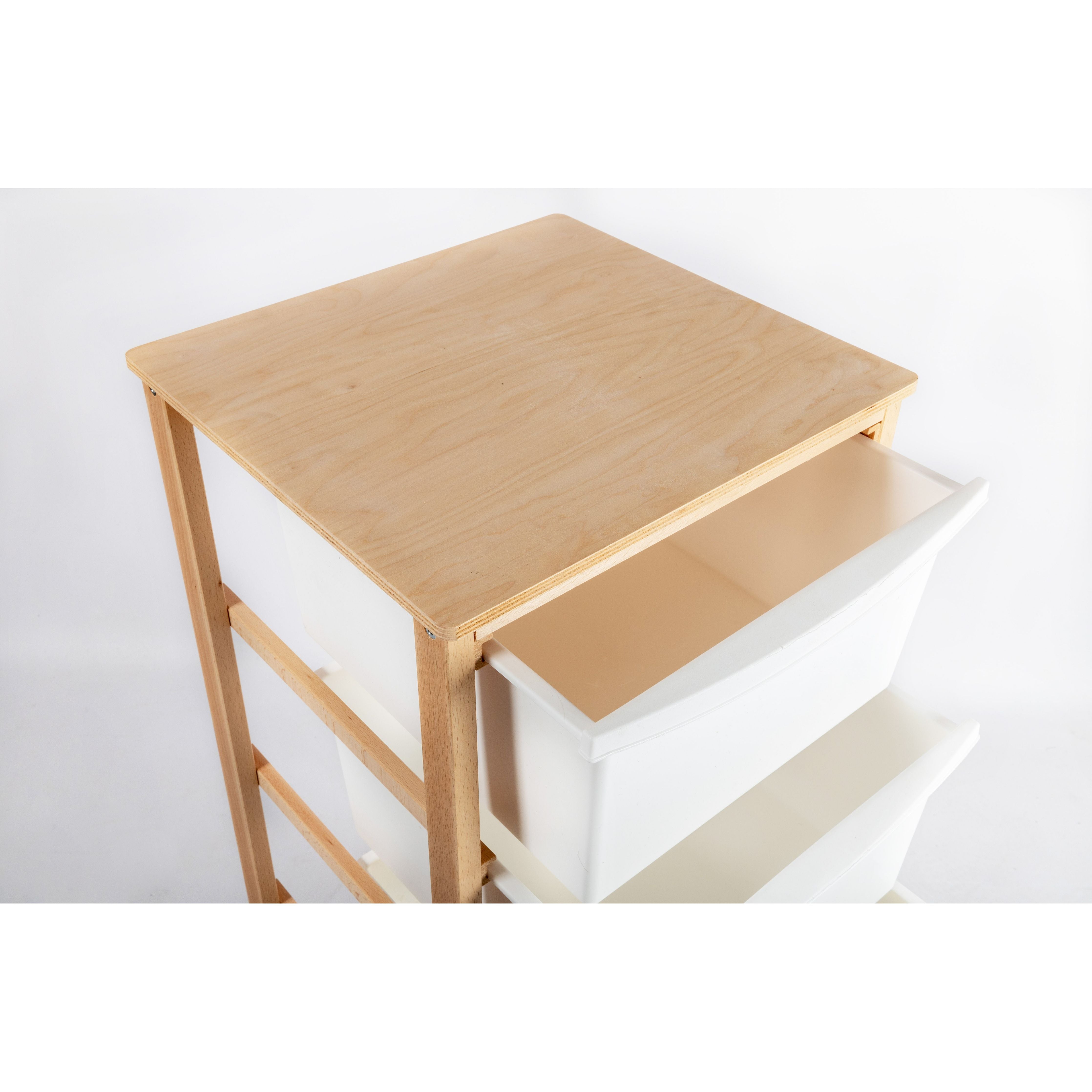 Inca Cassettiera In Legno Faggio Naturale Con 4 Ceste