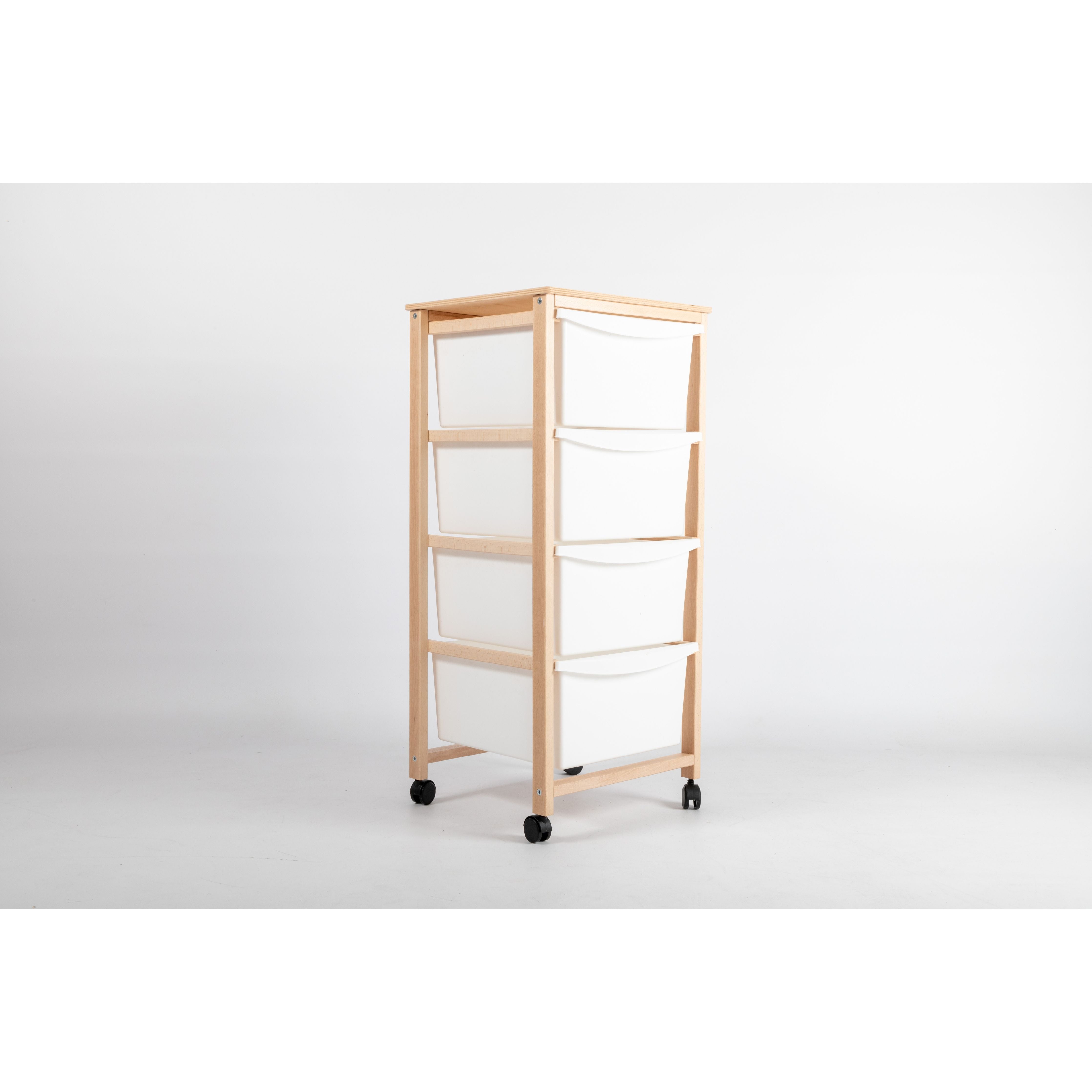 Inca Cassettiera In Legno Faggio Naturale Con 4 Ceste