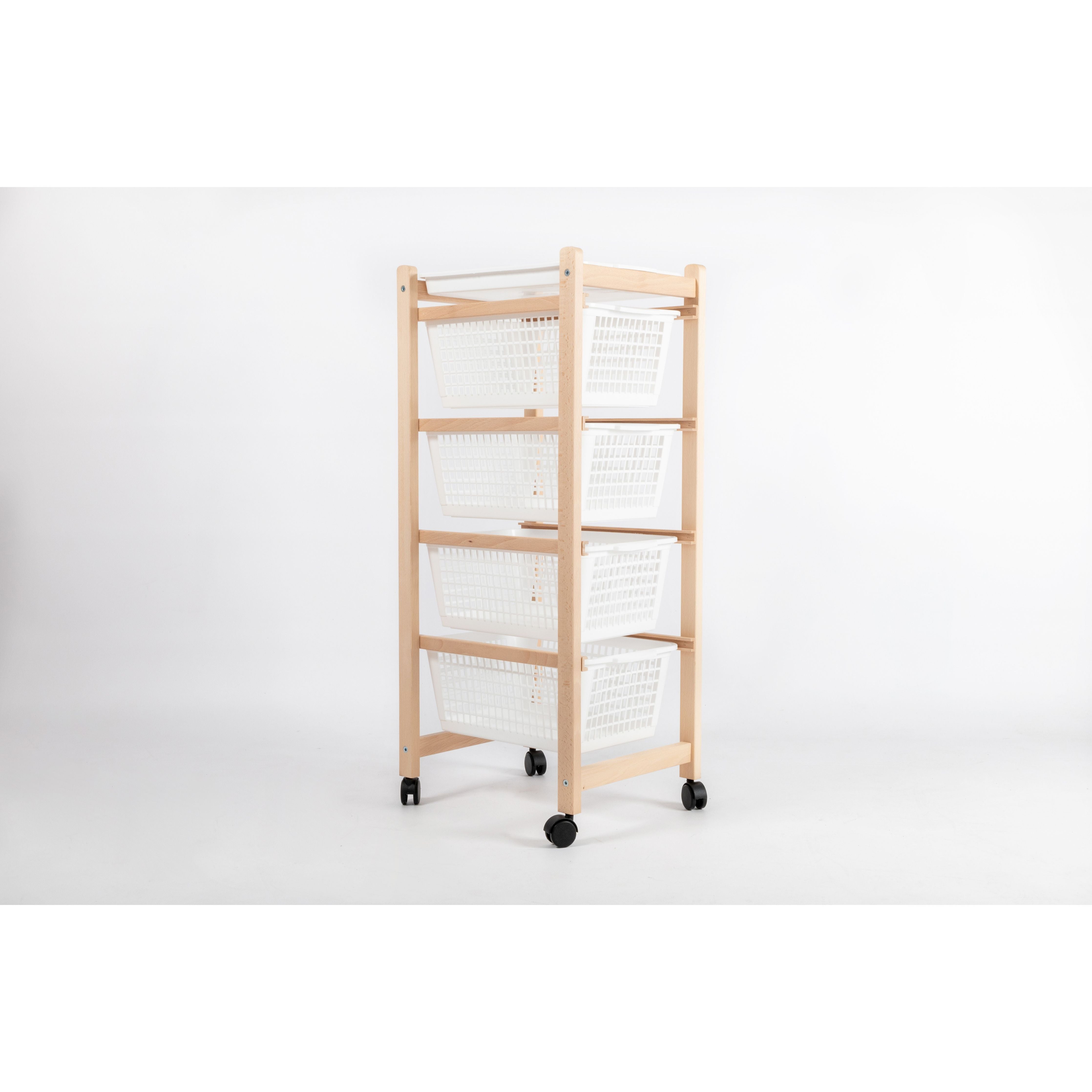 Inca Carrello Da Cucina Salvaspazio In Legno Di Faggio Con 4 Ceste Colore Naturale