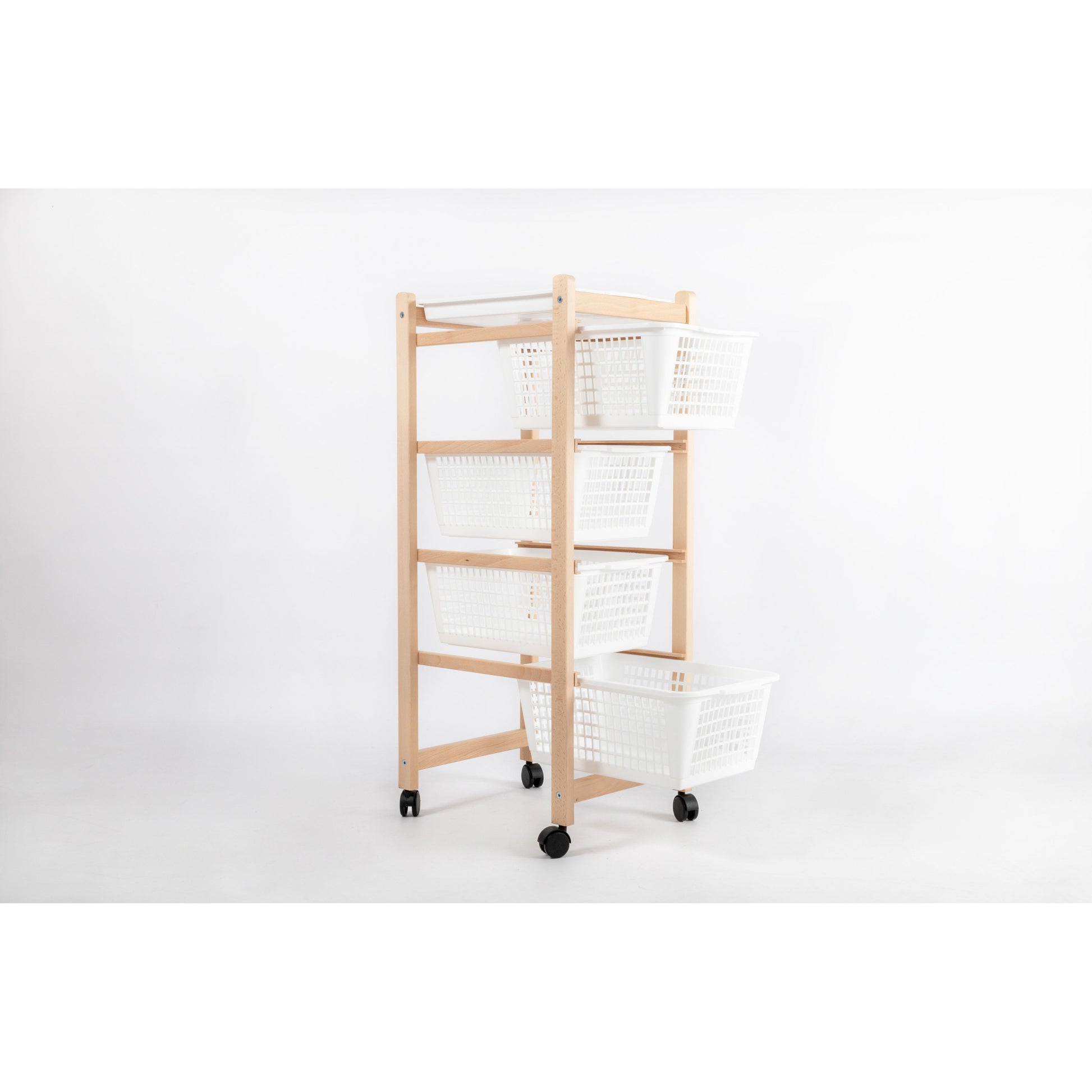 Inca Carrello Da Cucina Salvaspazio In Legno Di Faggio Con 4 Ceste Colore Naturale