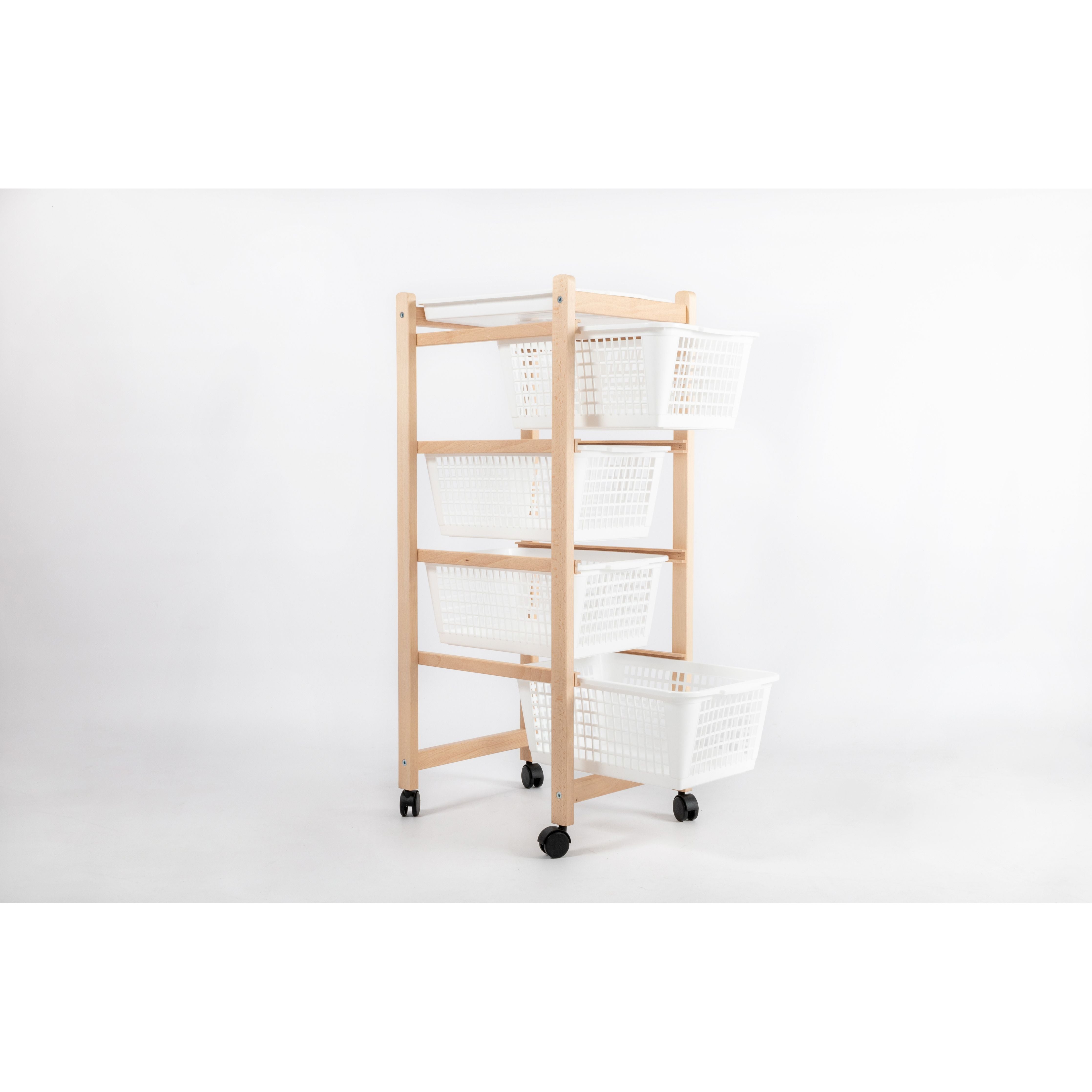 Inca Carrello Da Cucina Salvaspazio In Legno Di Faggio Con 4 Ceste Colore Naturale