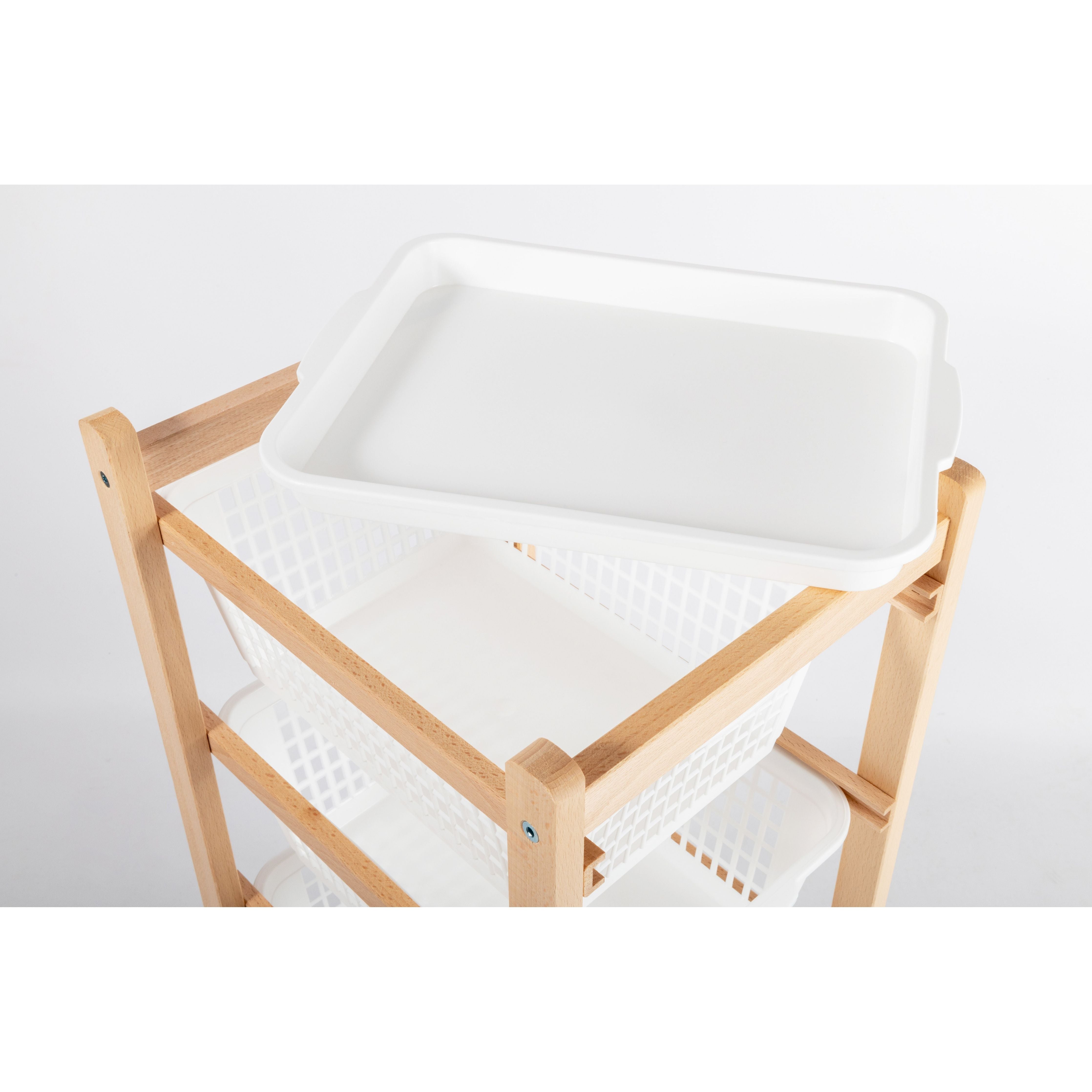 Inca Carrello Da Cucina Salvaspazio In Legno Di Faggio Con 4 Ceste Colore Naturale