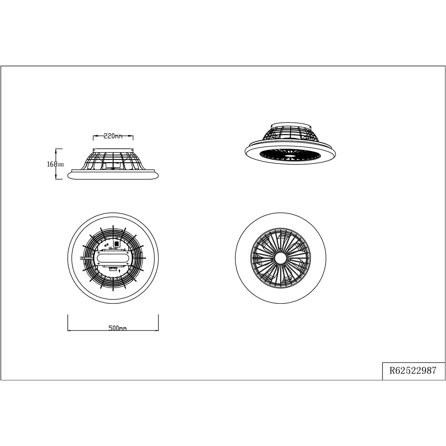 Stralsund Ventilatore E Plafoniera Led Con Effetto Cielo Stellato E RGB Con Telecomando Multifunzione E Regolazione Diam.50cm