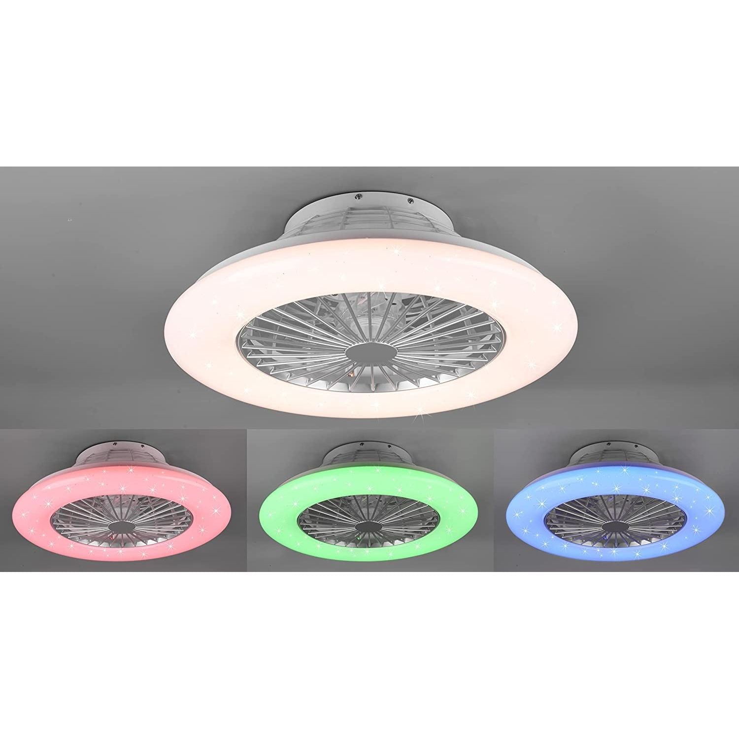 Stralsund Ventilatore E Plafoniera Led Con Effetto Cielo Stellato E RGB Con Telecomando Multifunzione E Regolazione Diam.50cm