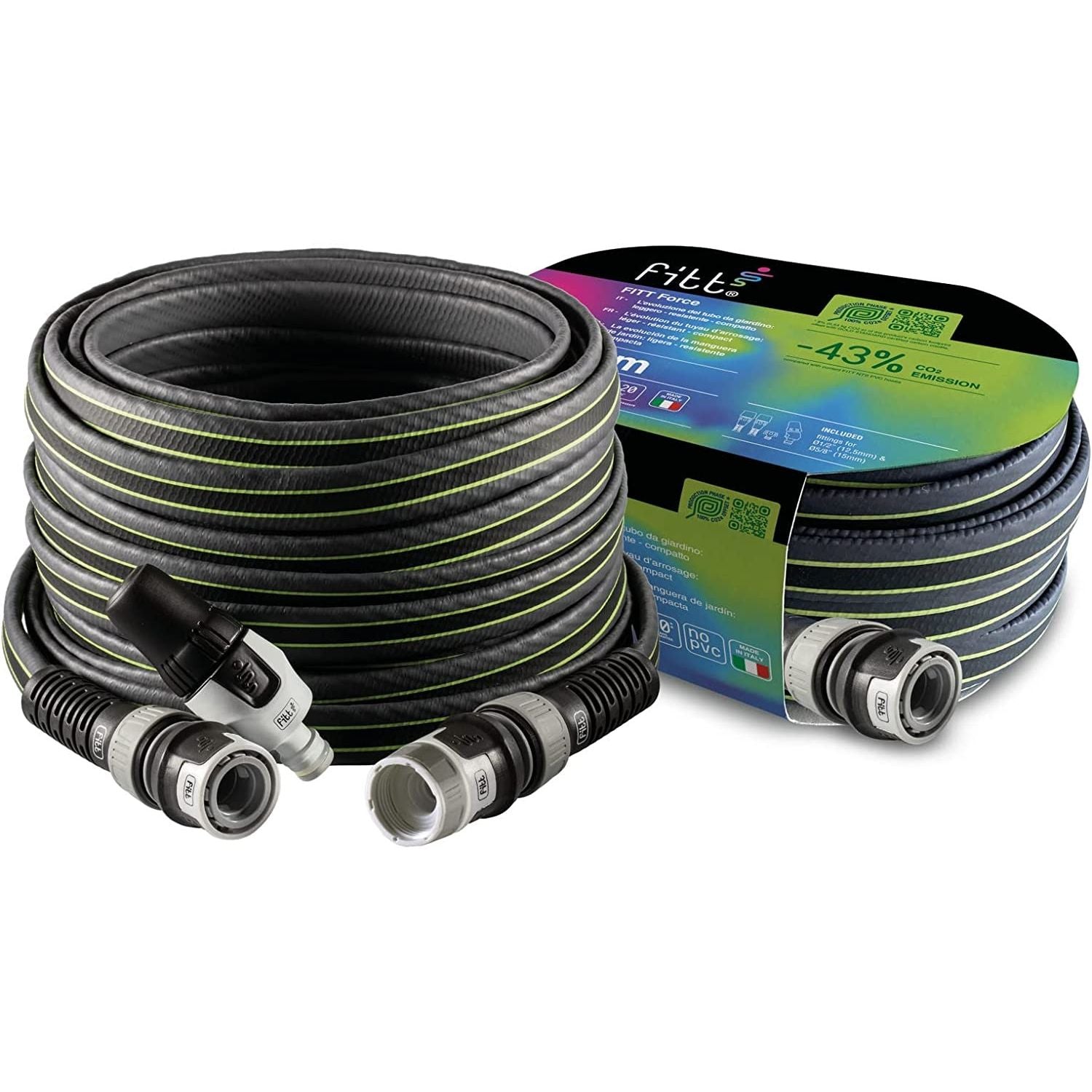 Fitt Force Tubo Acqua Per Irrigazione Giardino, Leggero, Resistente E Compatto, Per Uso Intensivo, Con Lancia, Colore Grey 25 M