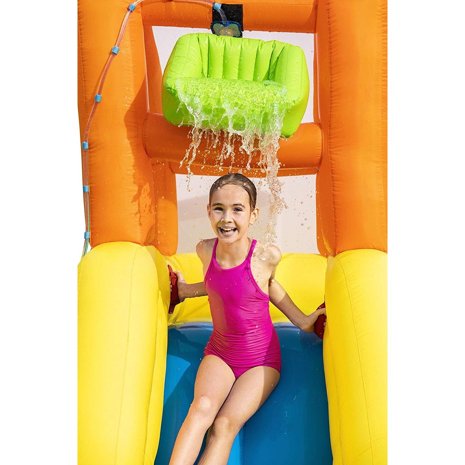 Bestway Parco Acquatico Mega Mount,Cm. 435X286X267,Con Scivolo Spruzzi Vari Piscinetta, Cannone Spara Acqua,Con Motore Incluso