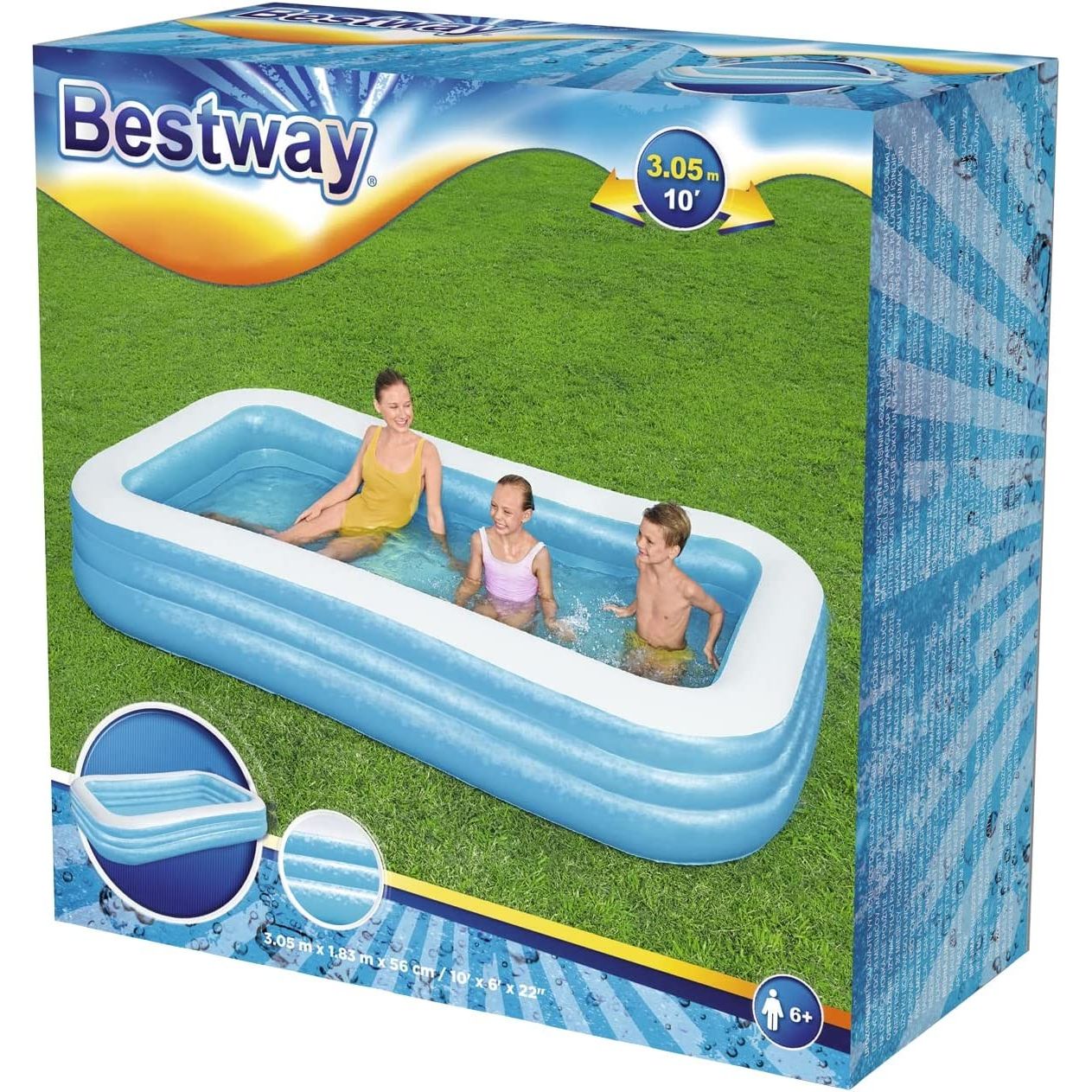 Bestway Piscina Family Rettangolare A 3 Anelli, Cm. 305X183X56