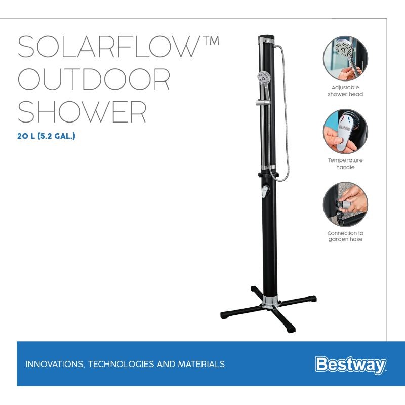 Bestway Doccia Solare Da Giardino Serbatoio 20 L Con miscelatore, Doccino E Portaoggetti