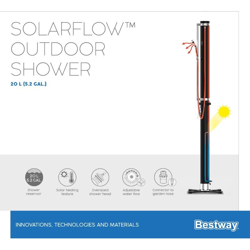 Bestway Doccia Solare Da Giardino Serbatoio 20 L Con miscelatore, Doccino E Portaoggetti