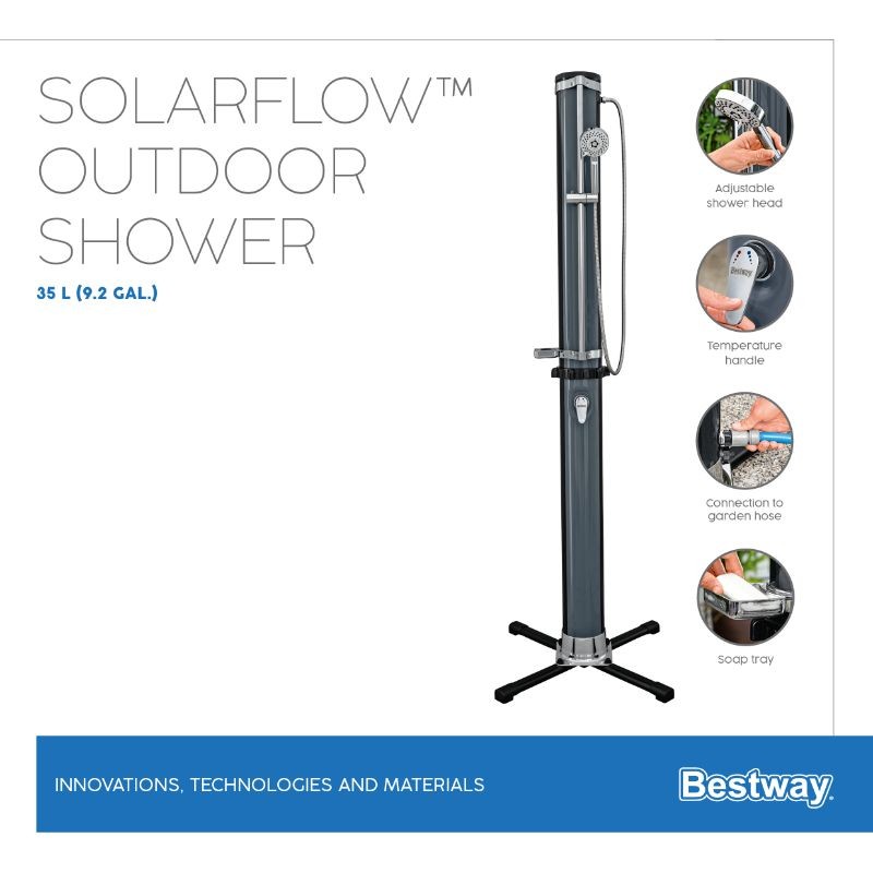 Bestway Doccia Solare Da Giardino Serbatoio 35 Litri Con Miscelatore, Doccino E Portaoggetti