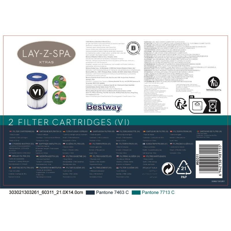 Bestway 60311Filtro Di Ricambio A Cartuccia Tipo VI Per Piscine Idromassaggio